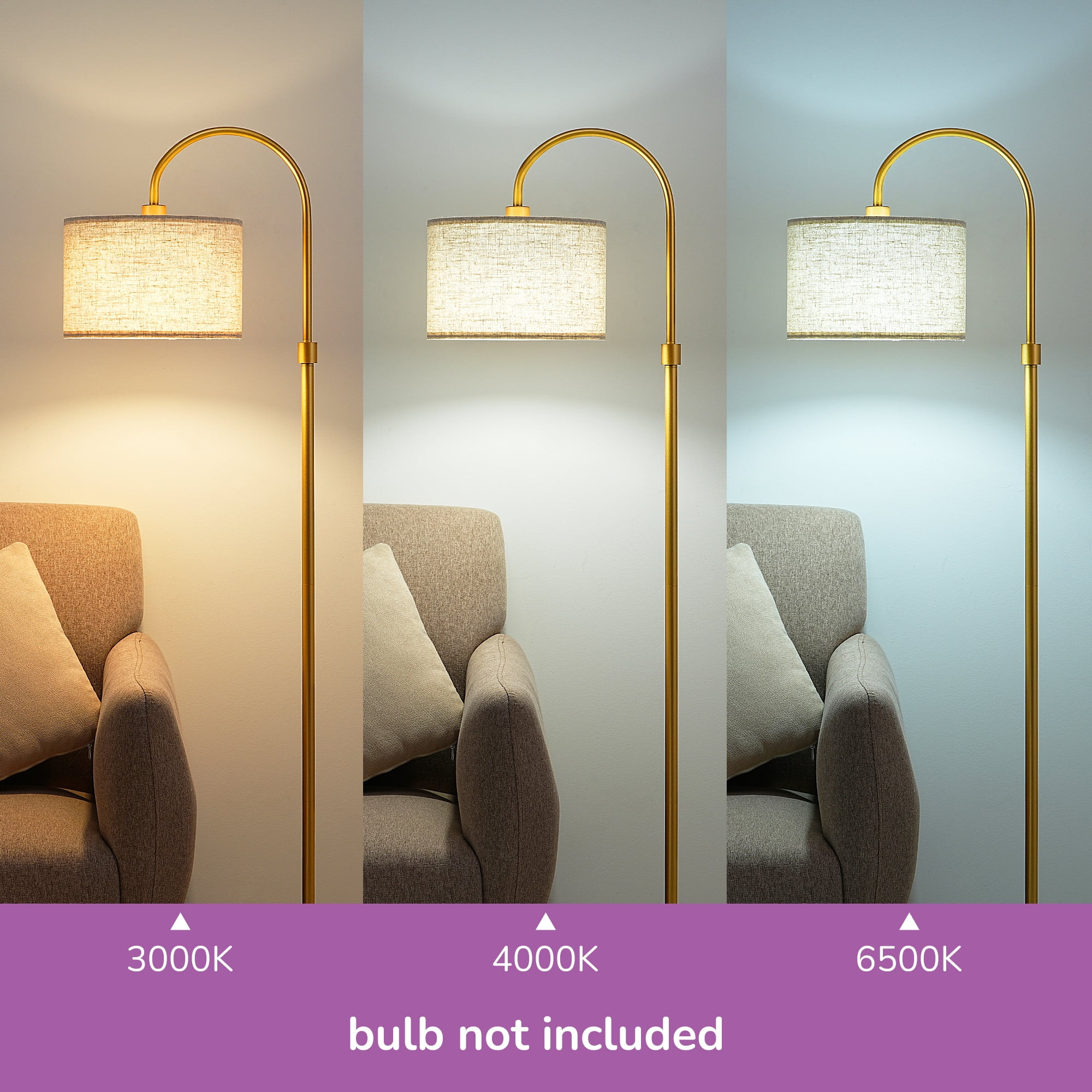 EDISHINE 62in Modern Arc Gold Floor Lamps for Living Room, Metal Standing Lamps with Foot Switch for Bedroom, Office, Home Decor - Image 9