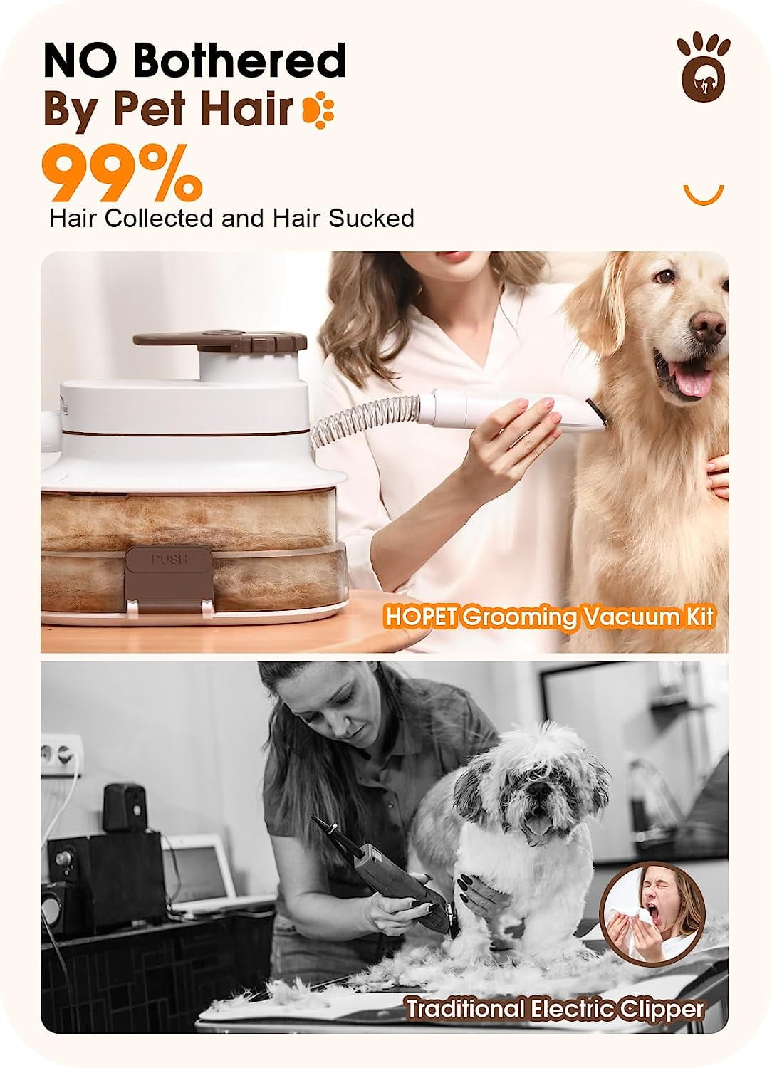 Prociv Pet Grooming Kit - 4.0L Blowing & Sucking Pet Grooming Vacuum, 99% Pet Hair Suction. Quiet Professional Grooming Clippers & Pet Heat Blowers with 7 Proven Tools for Dogs, Cats & More - Image 4