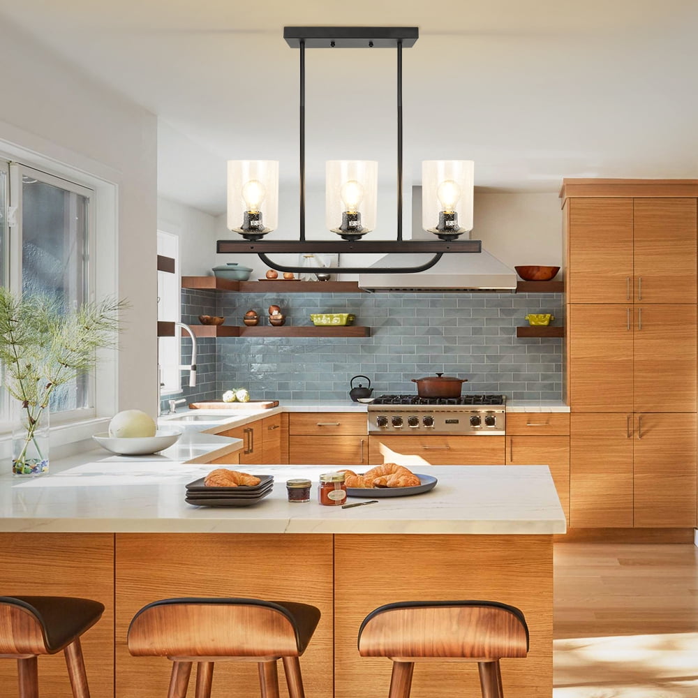 Depuley 3 Light Glass Shade Pendant Light Black Flush Mount Ceiling Light Fixture Rustic Farmhouse Track Ceiling Light, Adjustable, E26 Socket - Image 8