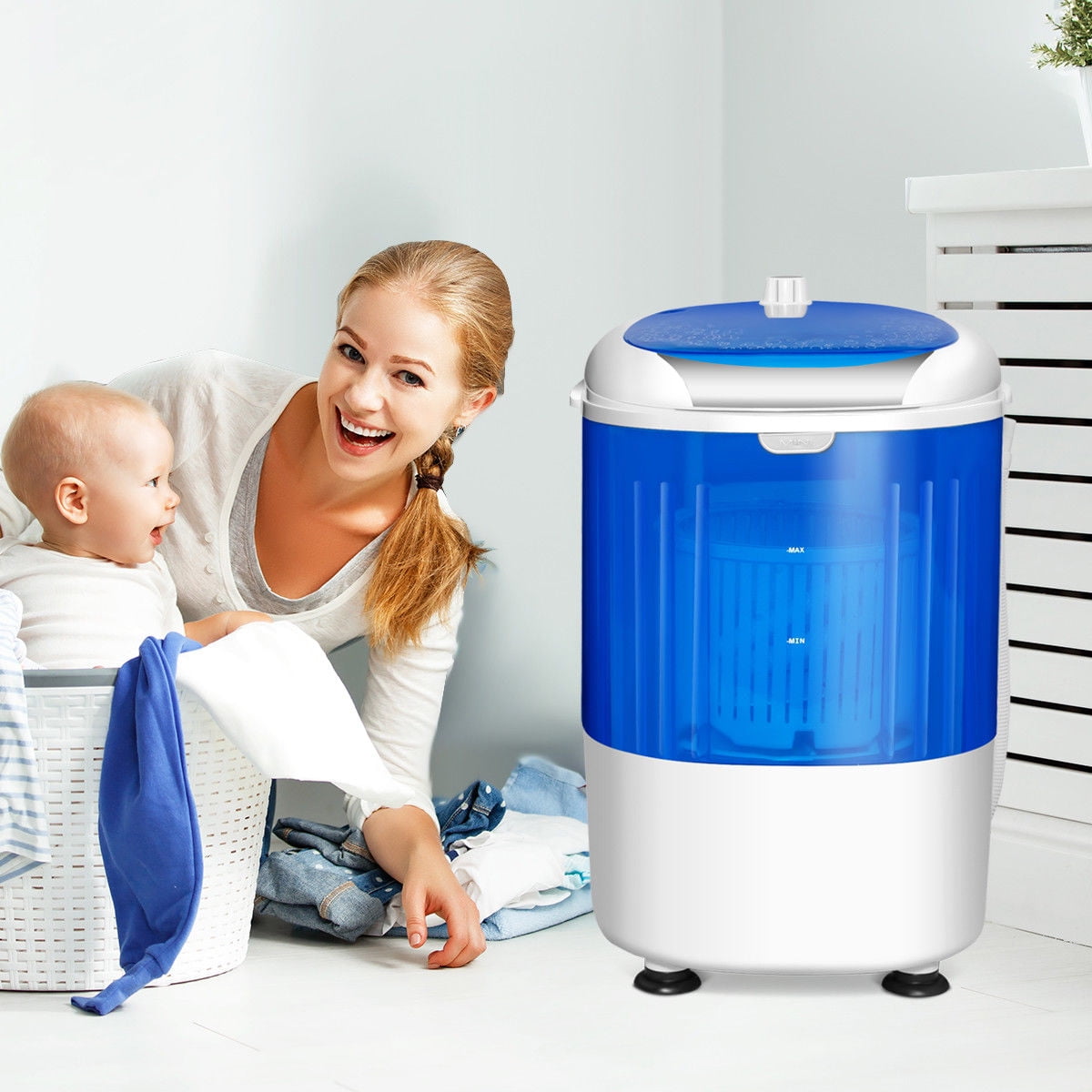 Costway 5.5lbs Portable Mini Compact Washing Machine Electric Laundry Spin Washer Dryer Blue - Image 5