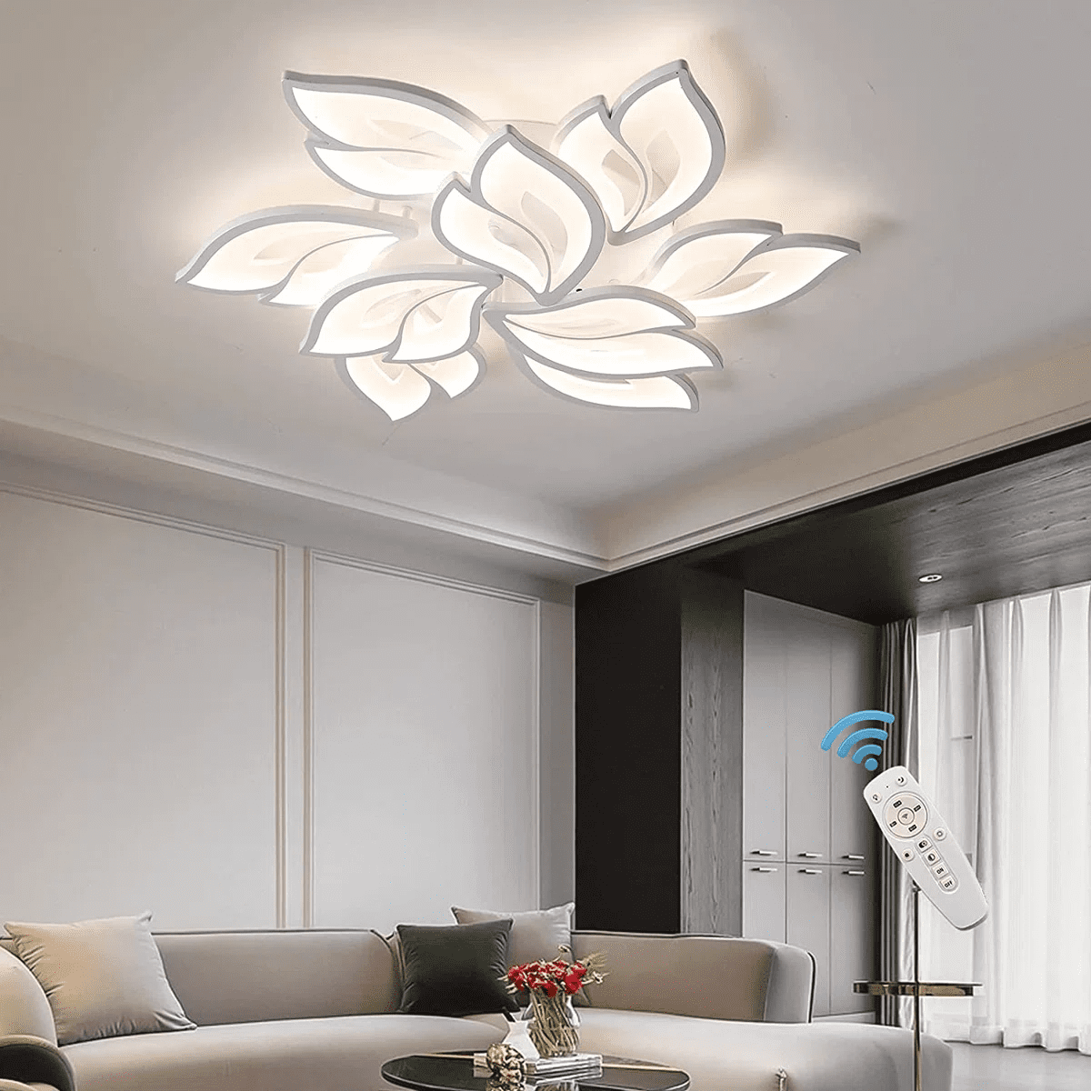 Garwarm Modern Ceiling Light, 29.5in Dimmable LED Flush Mount Ceiling Lamp, 75W Acrylic Sahde Ceiling Chandelier Lighting Fixture with Remote Control for Living Dining Room Bedroom - Image 5
