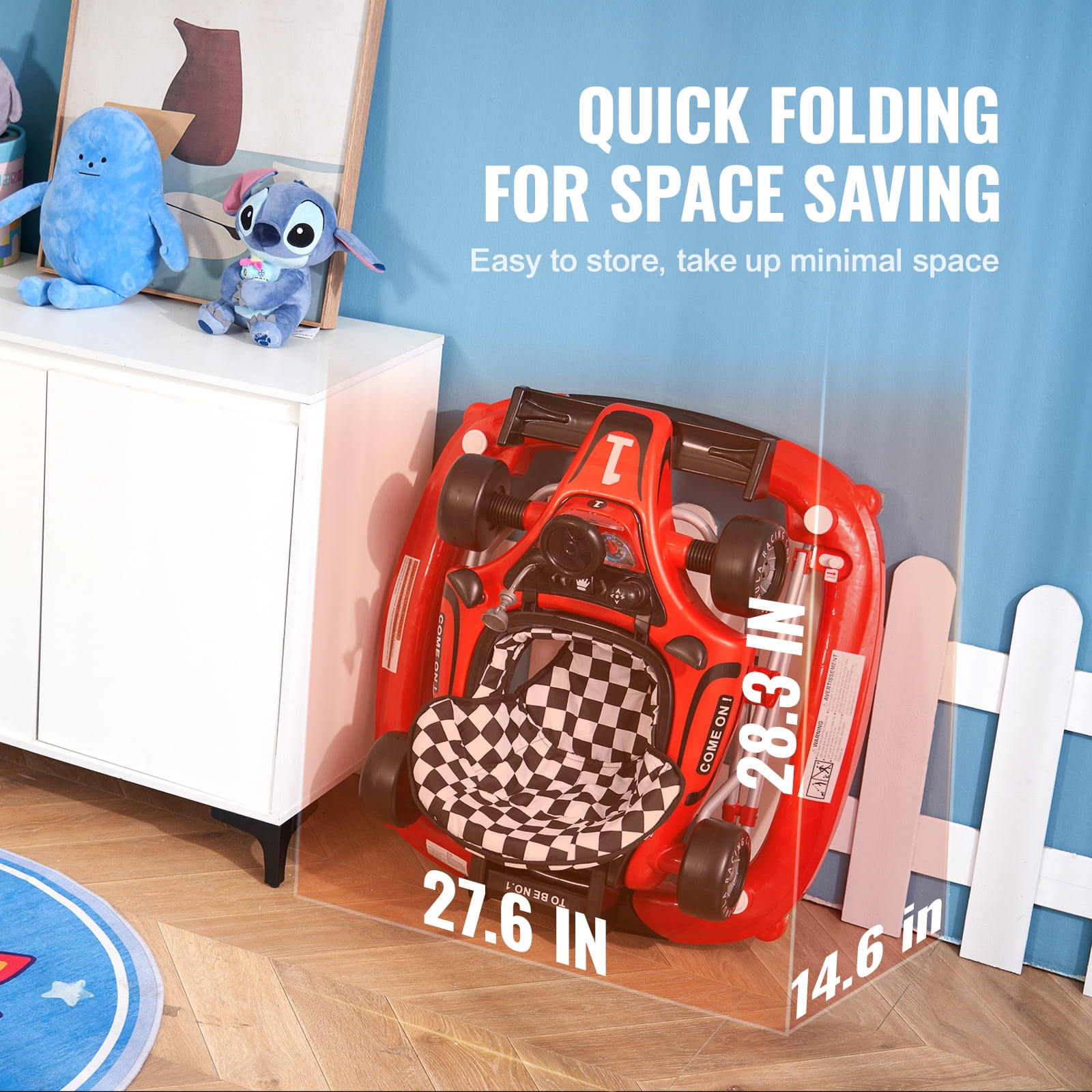 KFFKFF Baby Walker 4 in 1, Foldable Height Adjustable Baby Walker with Wheels, Infant Toddler Walker with Foot Pads, Anti-Fall Baby Walker With Steering Wheel - Image 6