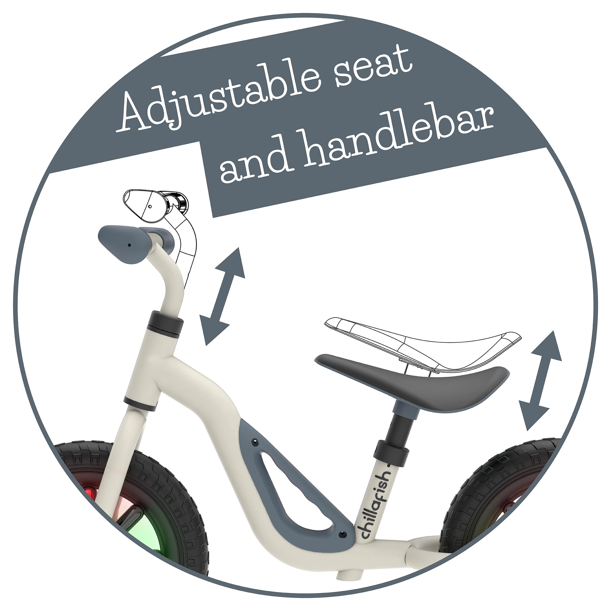 Charlie Glow Lightweight Balance Bike with Carry Handle and Light-up Wheels, Adjustable Seat and Handlebar, and Puncture-Proof 10-inch Tires, Beige - Image 6