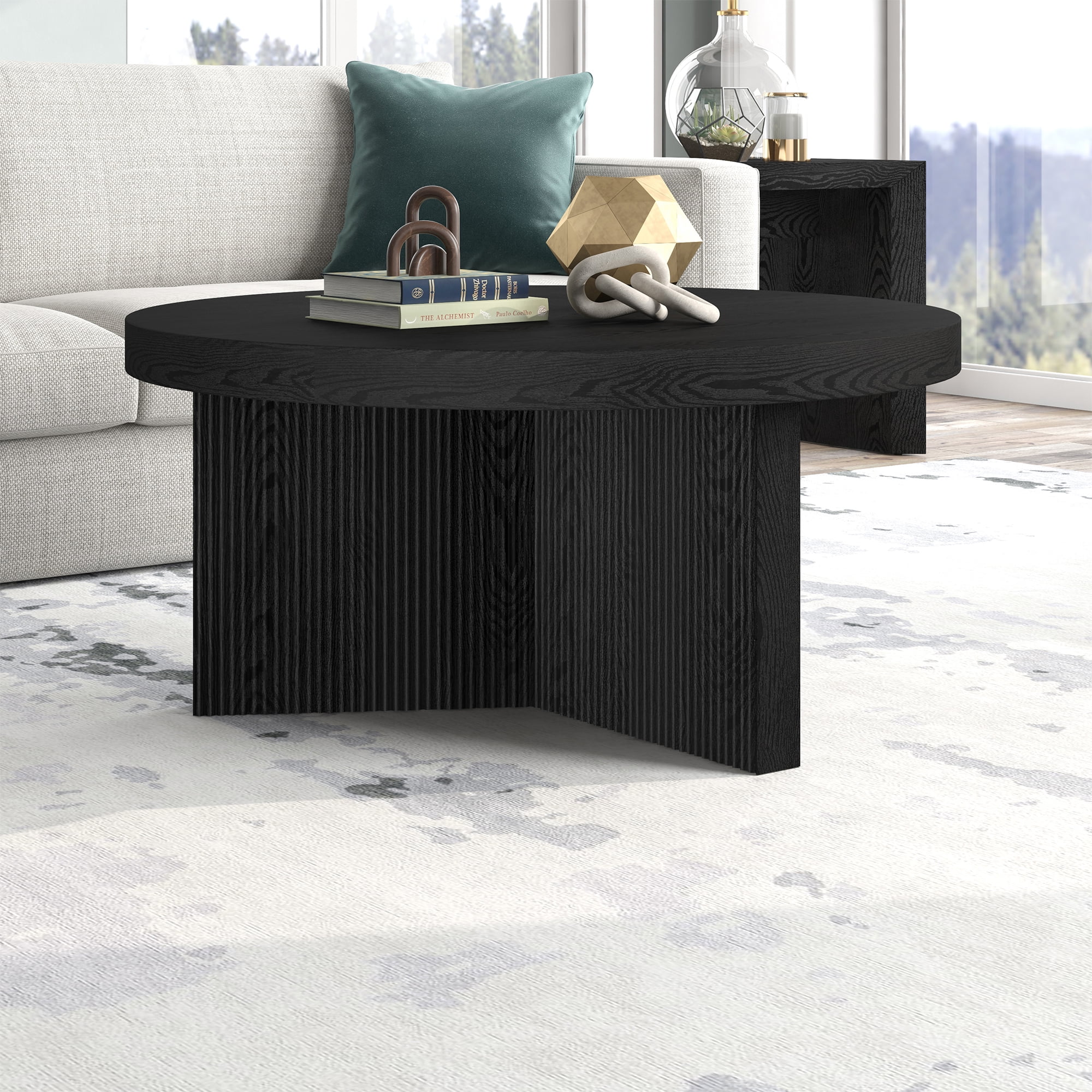 Henn&Hart 32" Black Grain MDF/PVC Coffee Table - Image 2