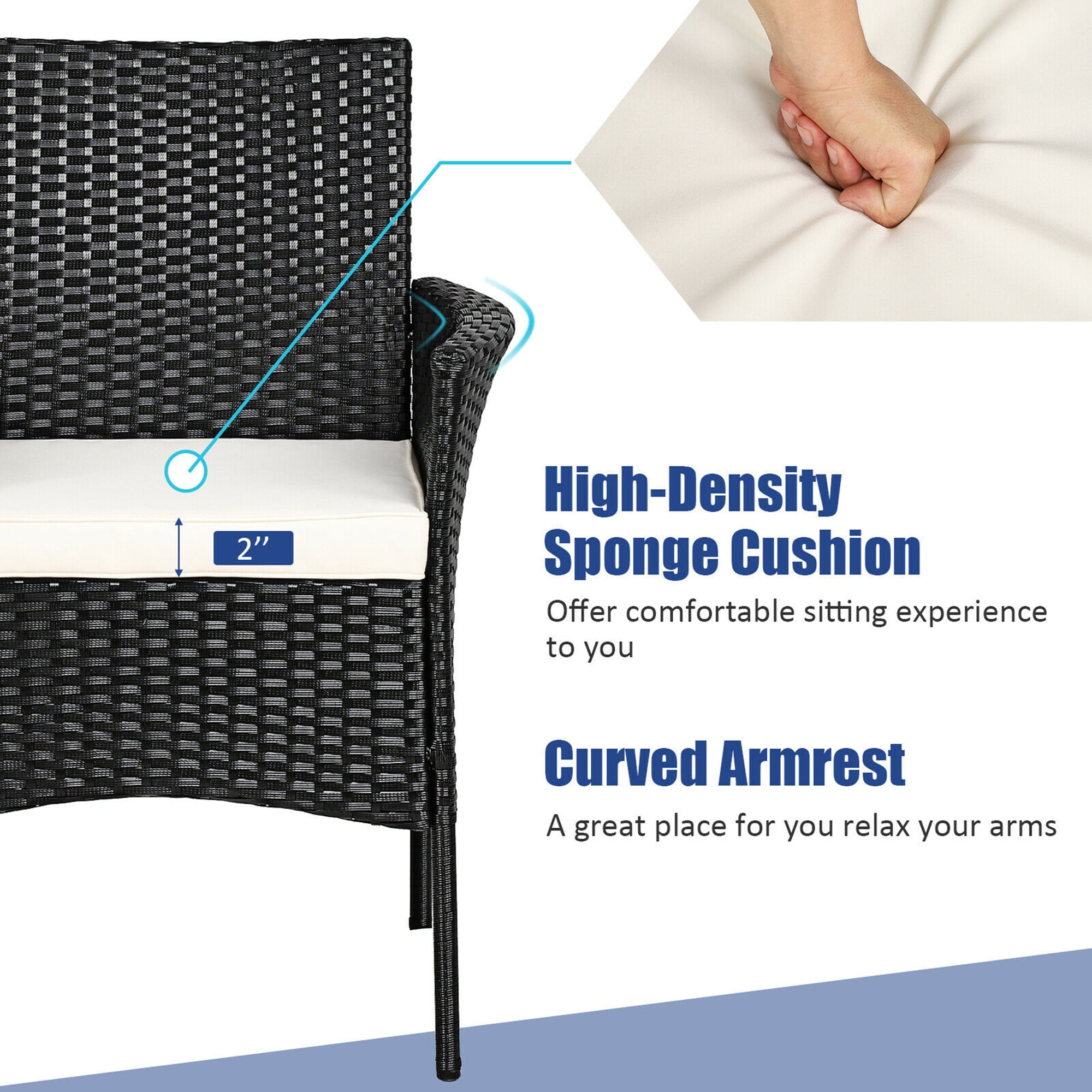 Gymax 2PCS Patio Rattan Arm Dining Chair Cushioned Sofa Furniture Black - Image 5