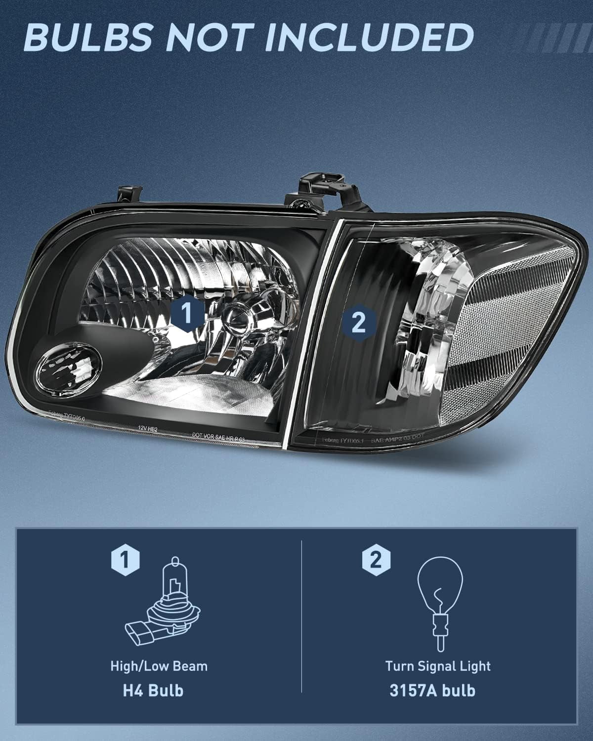 Nilight Headlight Assembly for 2005 2006 Toyota Tundra 4 Door Double Crew Cab 2005 2006 2007 Sequoia Pickup Replacement Black Housing Clear Reflector Driver and Passenger Side, 2 Years Warranty - Image 5