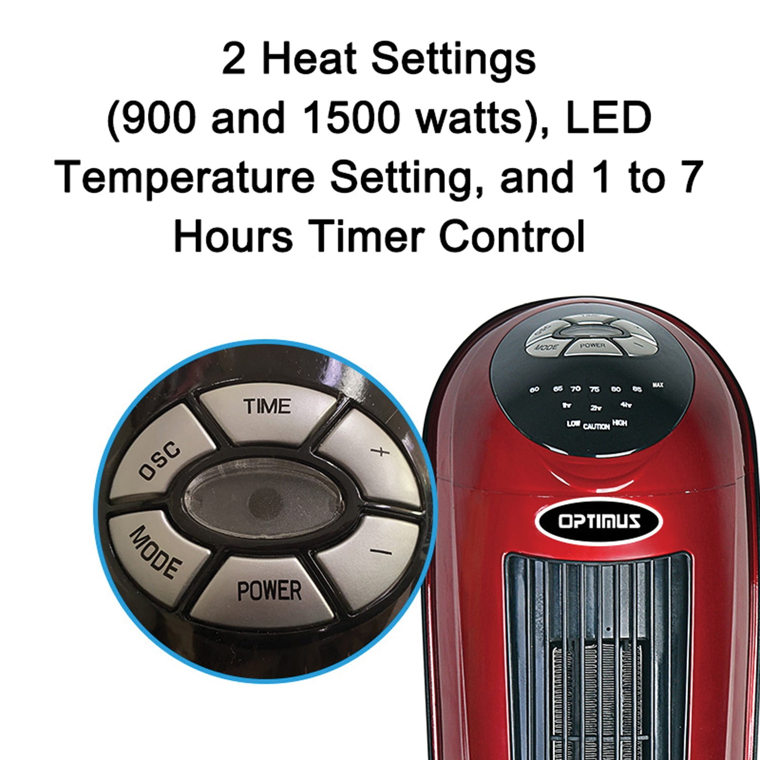 Optimus Portable Electric 22 Inch Oscillating Tower Ceramic Space Heater - Image 2