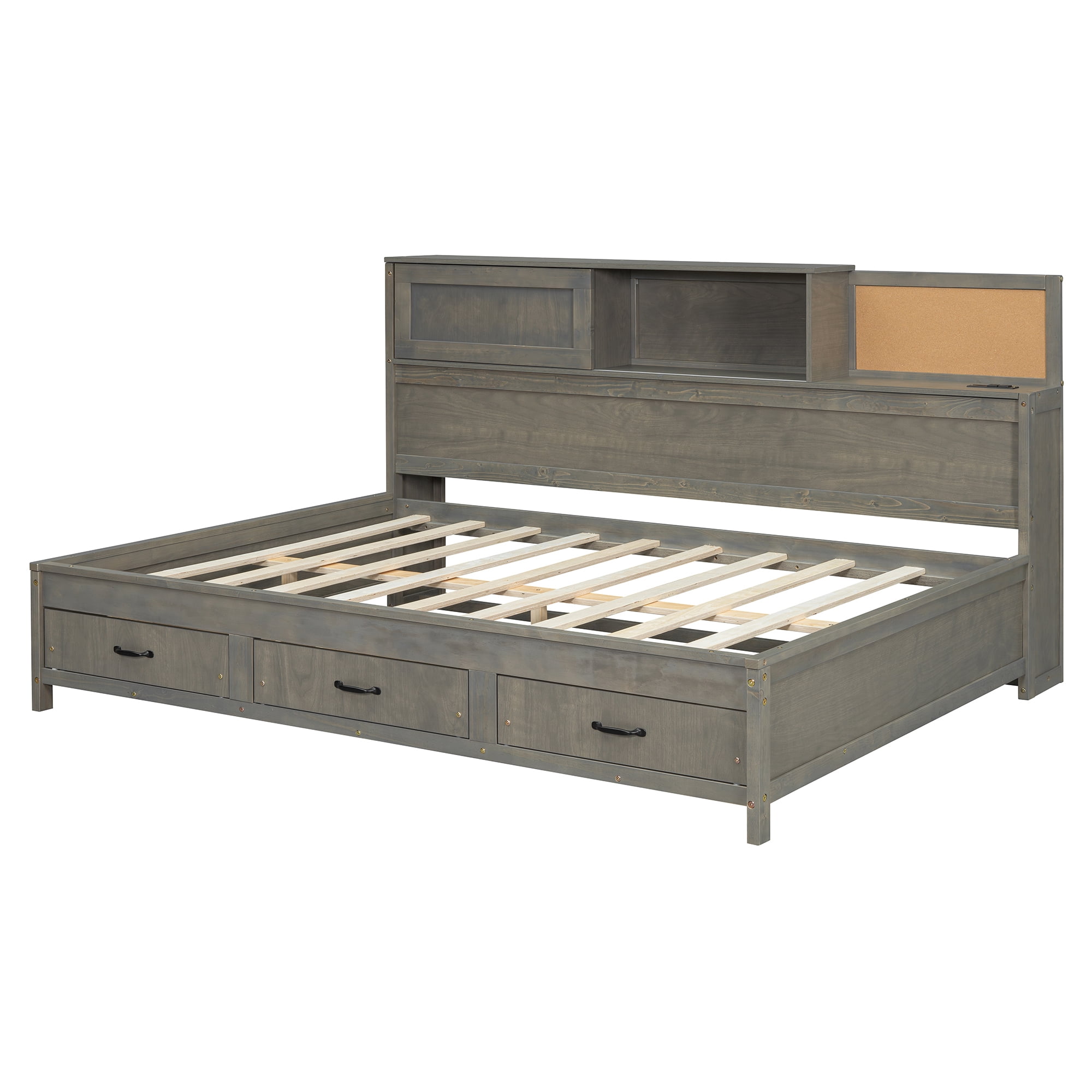 Euroco Twin Size Daybed with Shelf, Drawers and Charging Station for Bedroom, Gray - Image 16