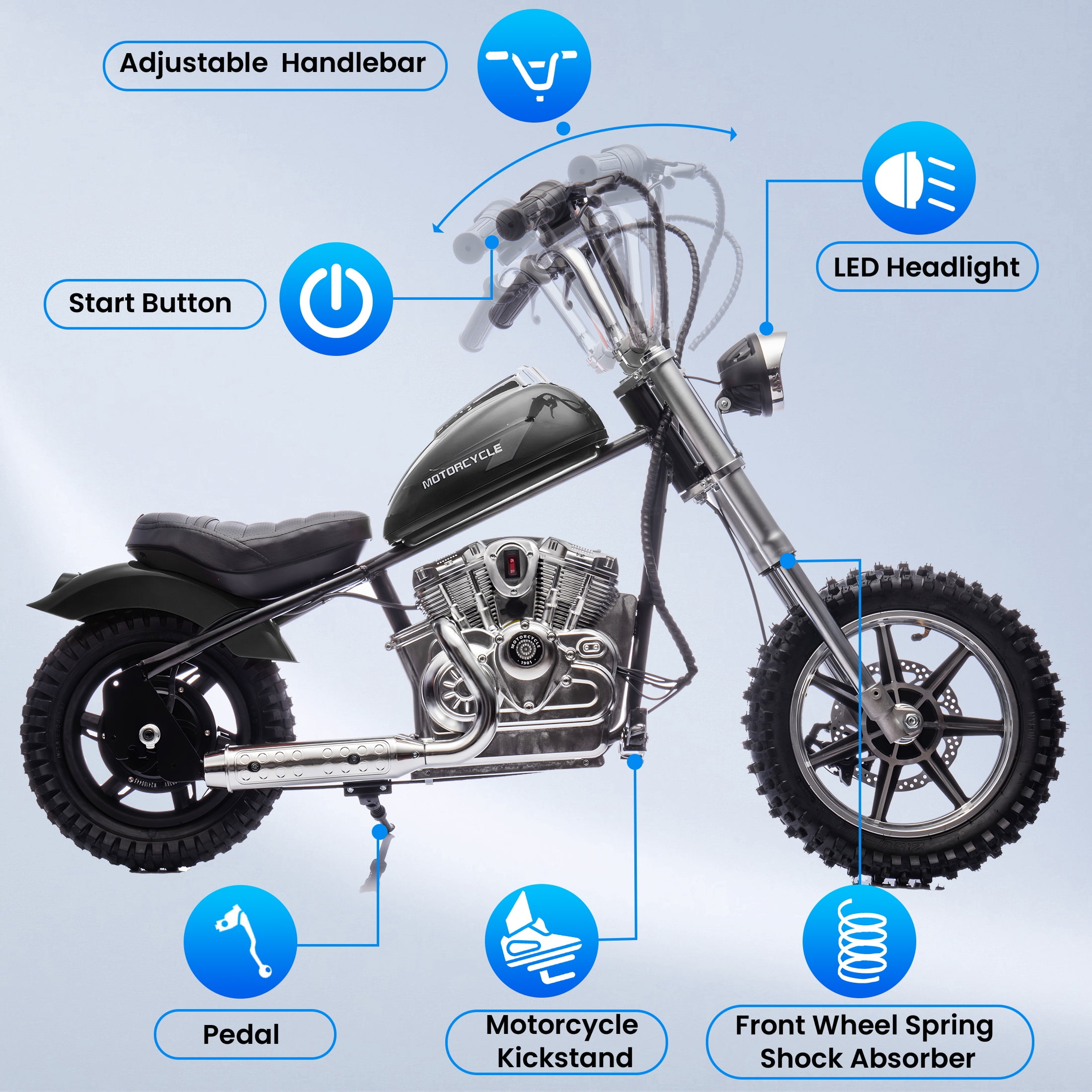 36V Power Ride on Motorcycle for Teen, Kids Electric Motorcycle with Front Wheel suspension, LED Light, Top Speed 13.6 Mph, Electric Dirt Bike for Boys Girls, Black - Image 5