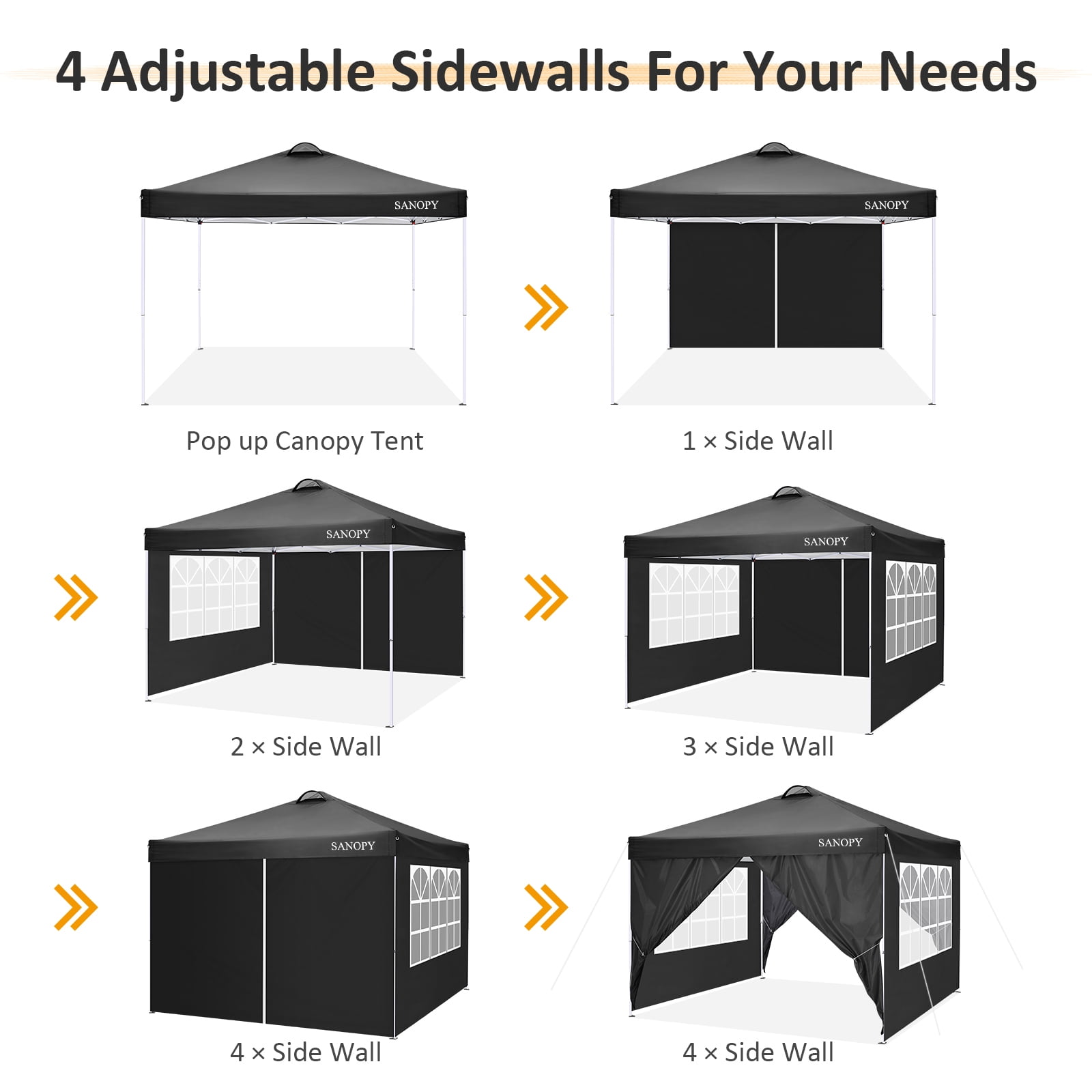 SANOPY 10' x 10' Straight Leg Pop-up Canopy Tent Easy Two Person Setup Instant Outdoor Canopy Folding Shelter with 4 Removable Sidewalls, Air Vent on The Top, 4 Sandbags, Carrying Bag, Black - Image 8