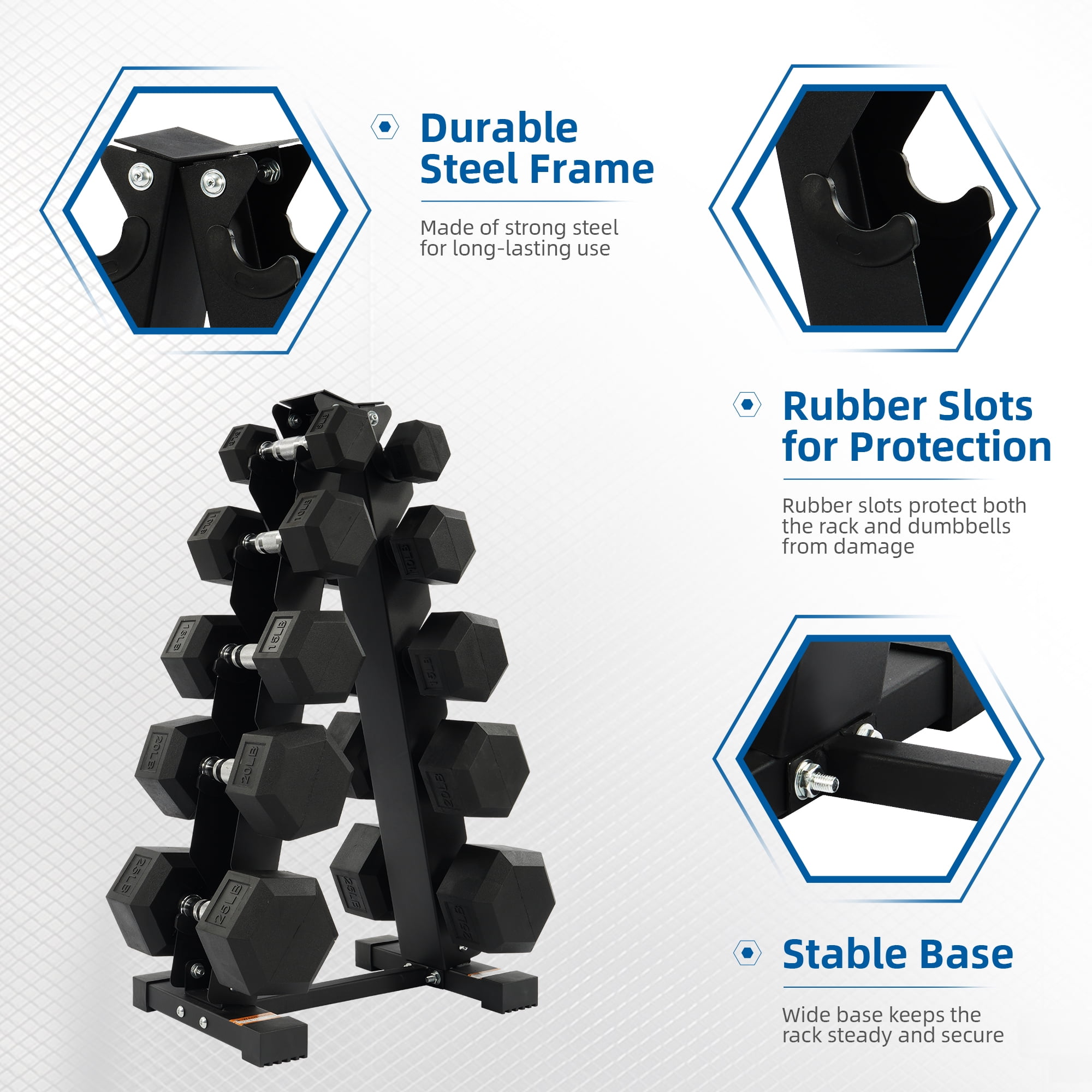 BalanceFrom 150LB Coated Hex Dumbbell Weight Set and A-Frame Storage Rack, 5-25 lbs Pairs - Image 5