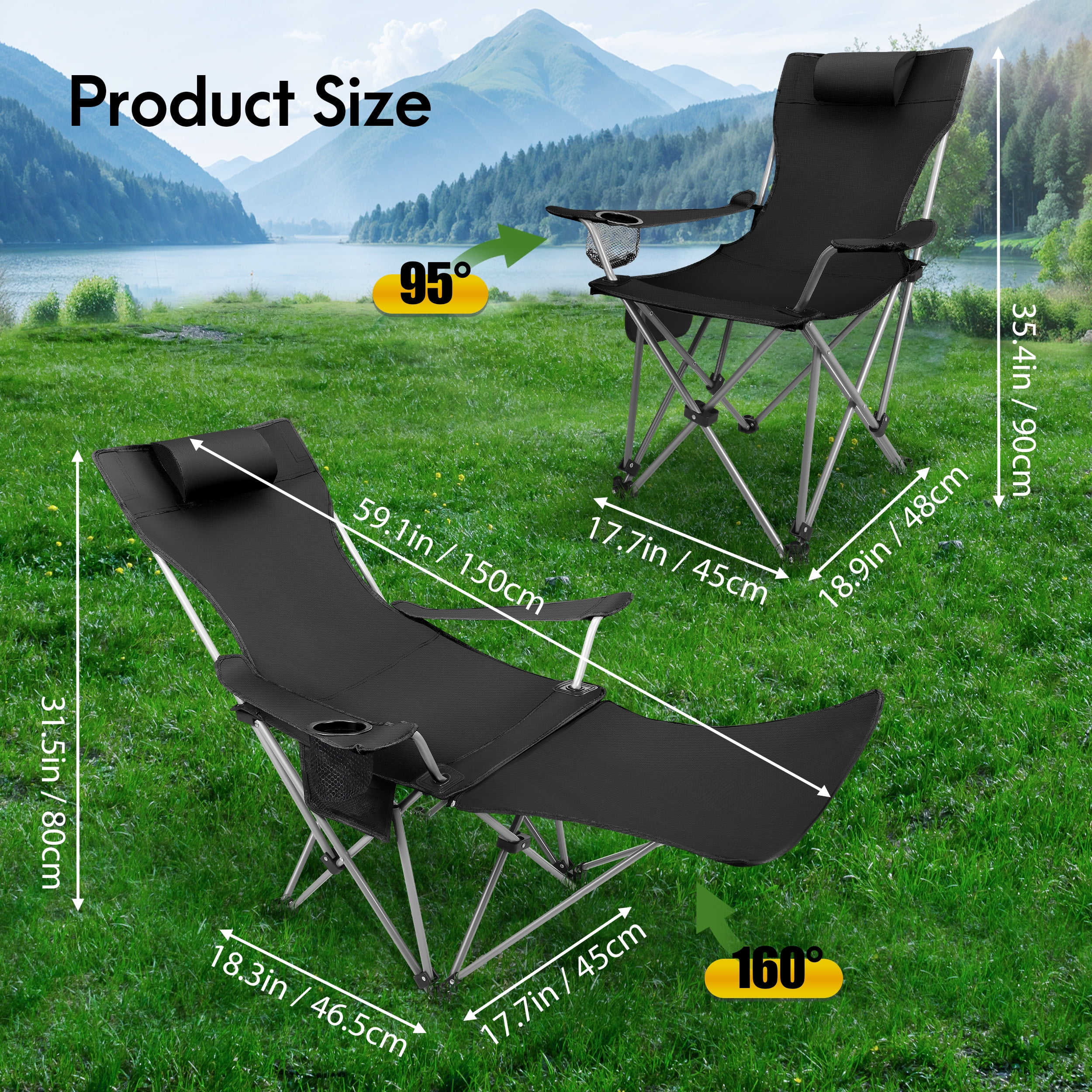 AMTPM Camping Chairs, Adjustable Folding Chairs 330lbs with Detachable Footrset for Camping Hiking Gardening Travel Beach Picnic, Adult - Image 7