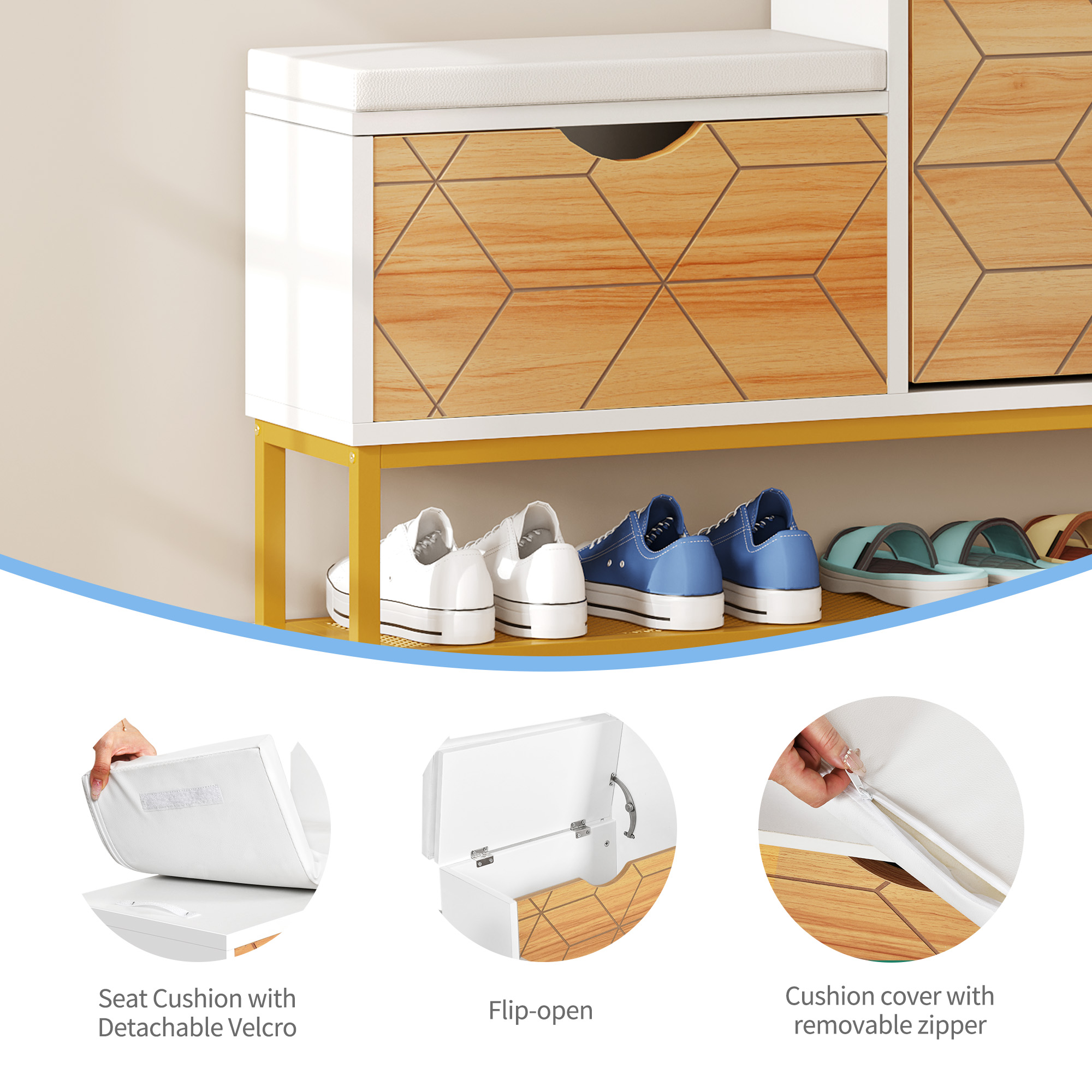 Dextrus Shoe Cabinet with 2 Flip Drawers & Open Shelf , Modern Shoe Storage Cabinet with Storage Bench, Freestanding Shoe Rack Storage Organizer Bench for Hallway Entryway, White - Image 6