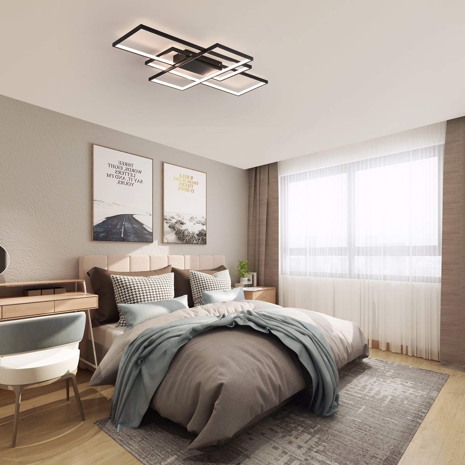 Garwarm Dimmable Ceiling Light, 3 Squares Modern LED Ceiling Lamps with Remote Control, 50W Acrylic Flush Mount Ceiling Light Fixture for Living Room Bedroom Kitchen(Black) - Image 10