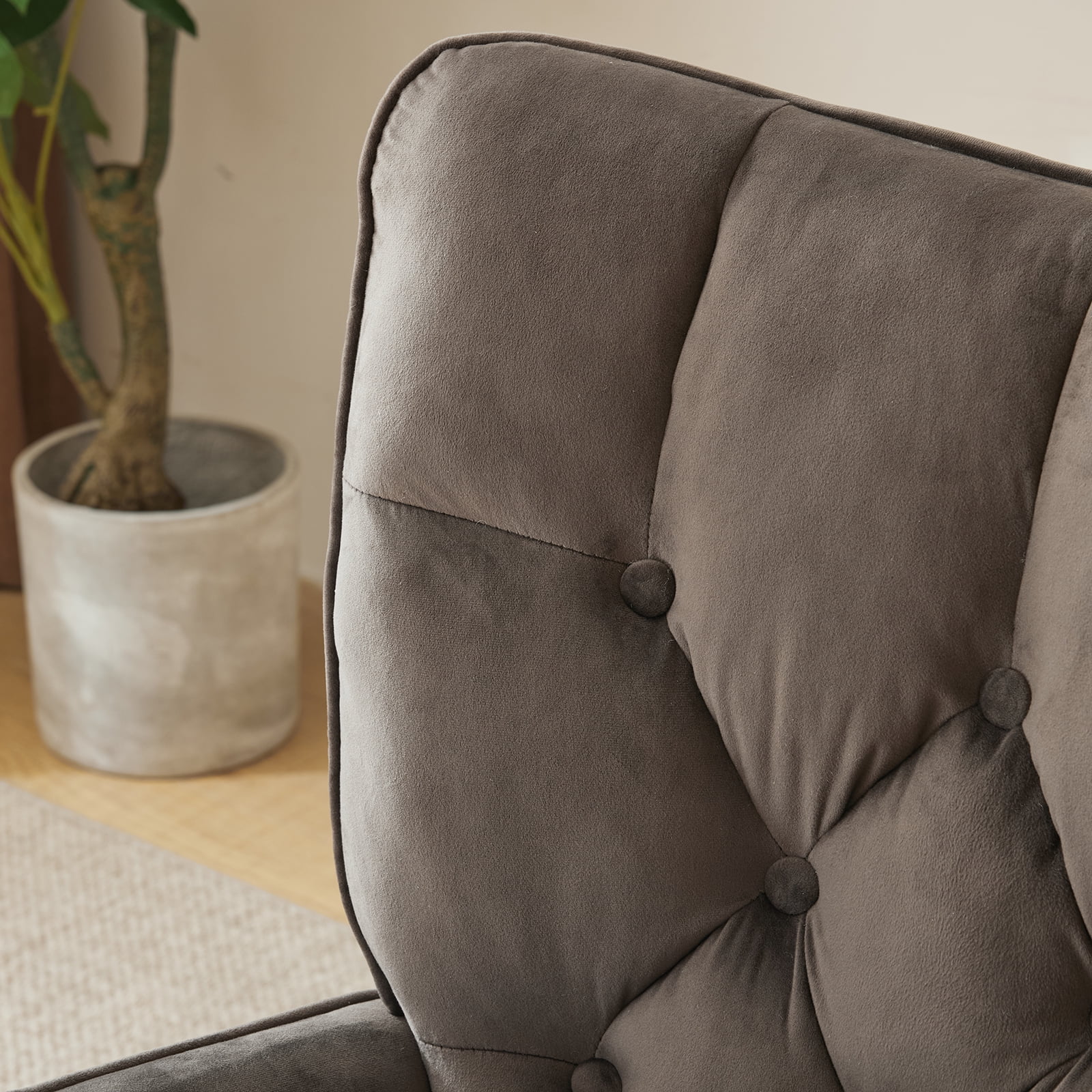 UBesGoo Rocking Accent Chair, Soft Padded Armchair, Comfy Tufted Side Chair with Sturdy Wooden Metal Legs for Living Room Bedroom Gray - Image 7