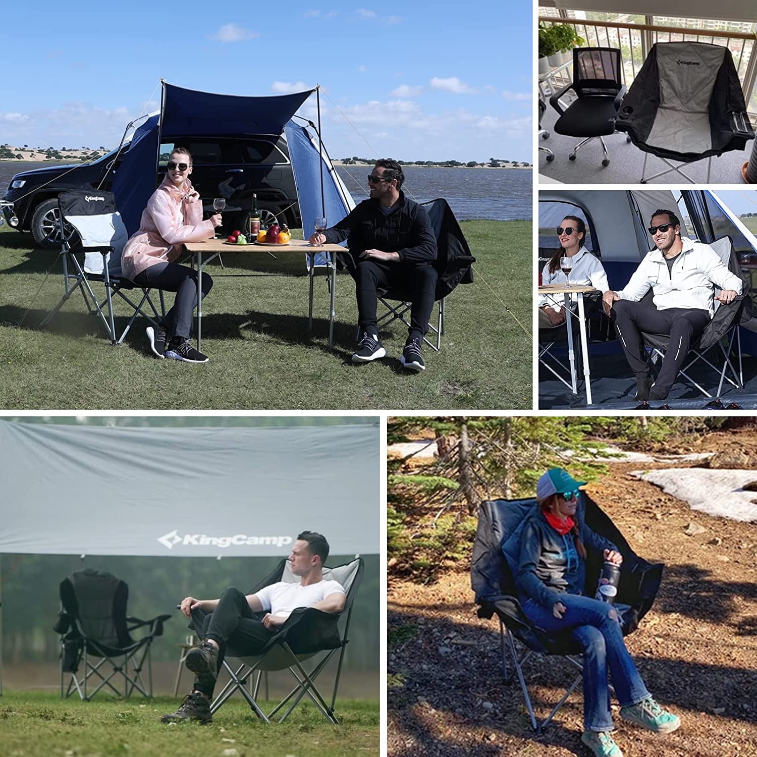 KingCamp Oversized Fully Padded Camping Chair for Adults, Support 330lbs Outdoor Folding Camping Sofa Chair with Pocket, Heavy Duty Folding Round Camping Chair, Black Light Grey - Image 3