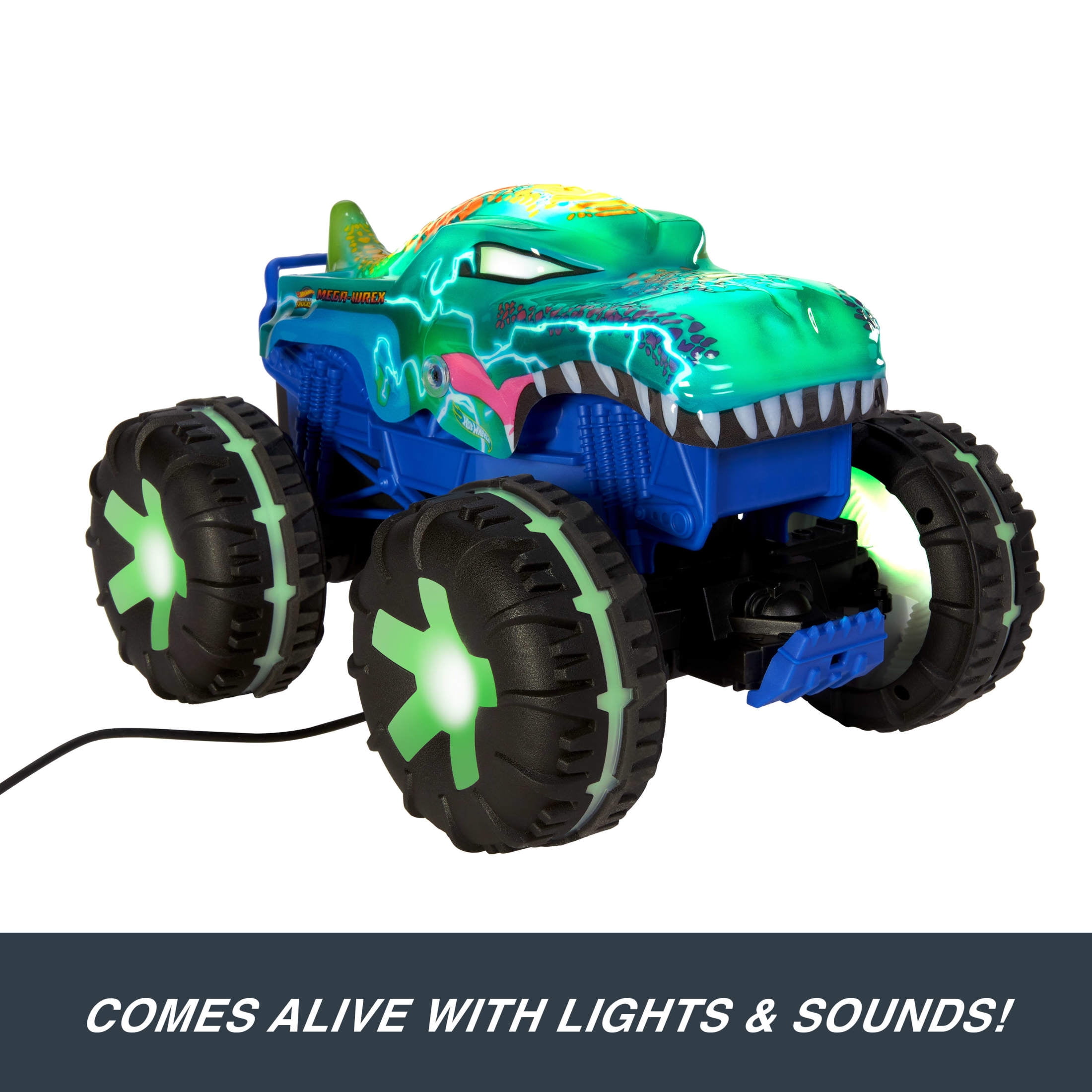 Hot Wheels Monster Trucks 1:15 Scale Mega-Wrex Alive Remote-Control Vehicle, Battery-Powered RC with Interactive Lights & Sounds - Image 2