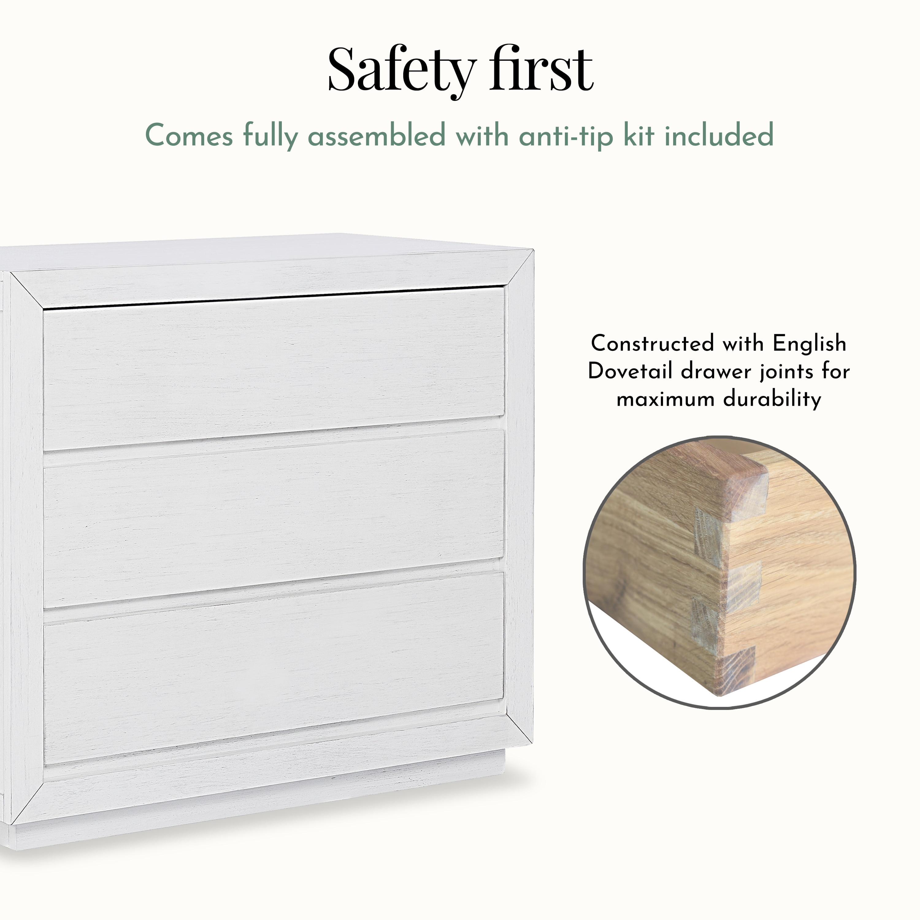 Evolur Maddox 3 Drawer Chest, Weathered White - Image 4