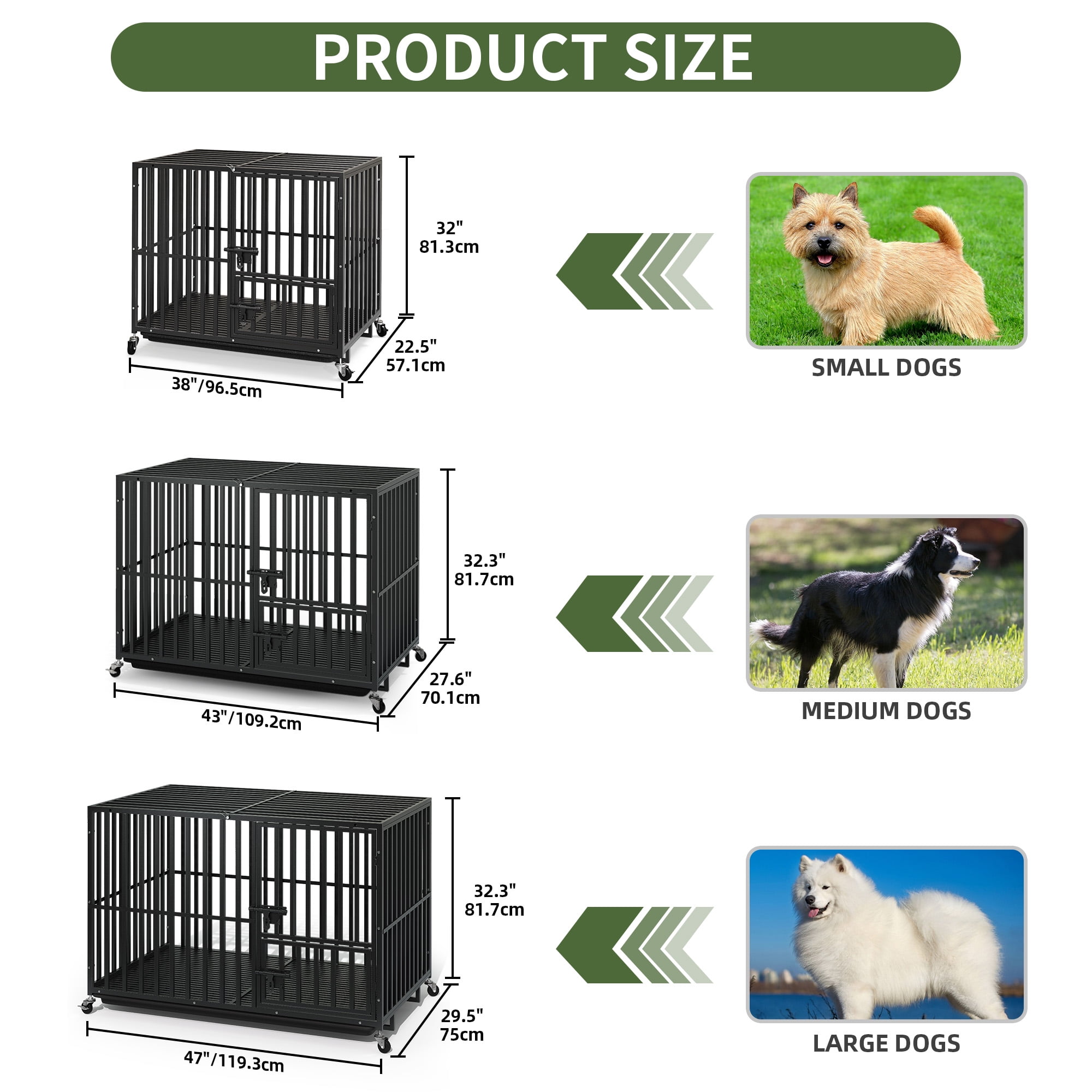 Uforic 48 Inch Heavy Duty Dog Crate Cage Kennel with Wheels, High Anxiety Indestructible, Sturdy Locks Design, 3 Door and Removable Tray, Extra Large XL XXL - Image 9