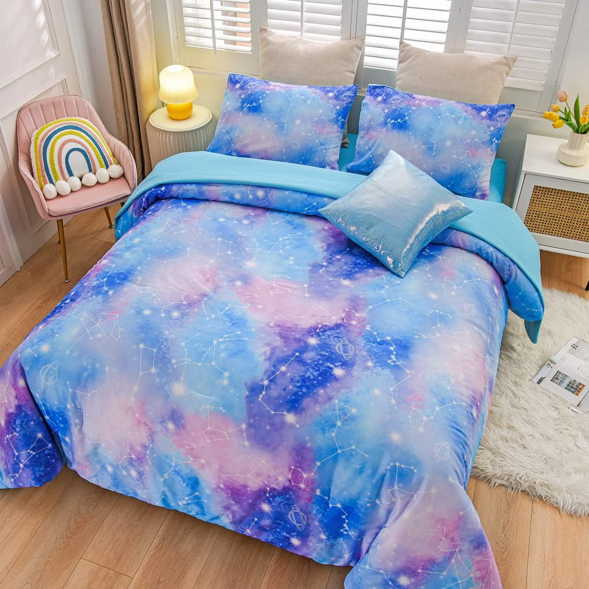 NTBED Tie Dye Constellation Ombre Comforter Set Twin Gradient Galaxy Bedding Set Blue Purple 6pcs - Image 2