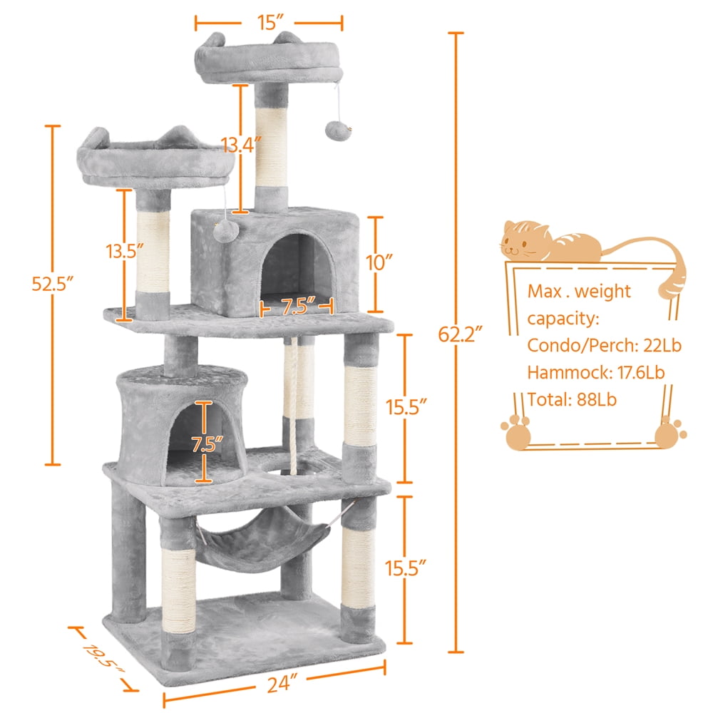 Renwick 62.2-in Cat Tree & Condo Scratching Post Tower, Light Gray - Image 8