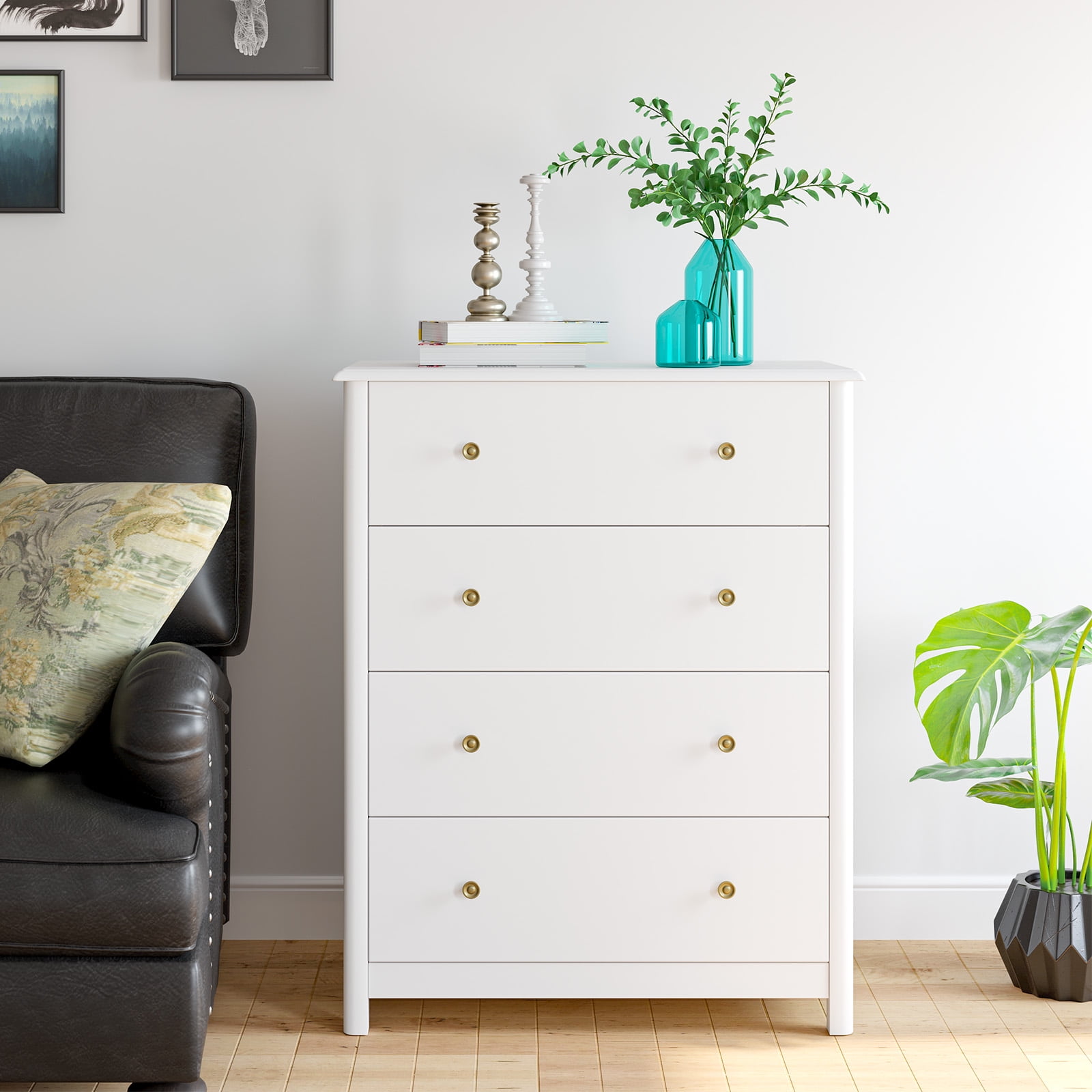 Homfa Vertical Dresser with 4 Drawer, Wide Chest of Drawers Nightstand for Bedroom Closet Entryway, White - Image 5