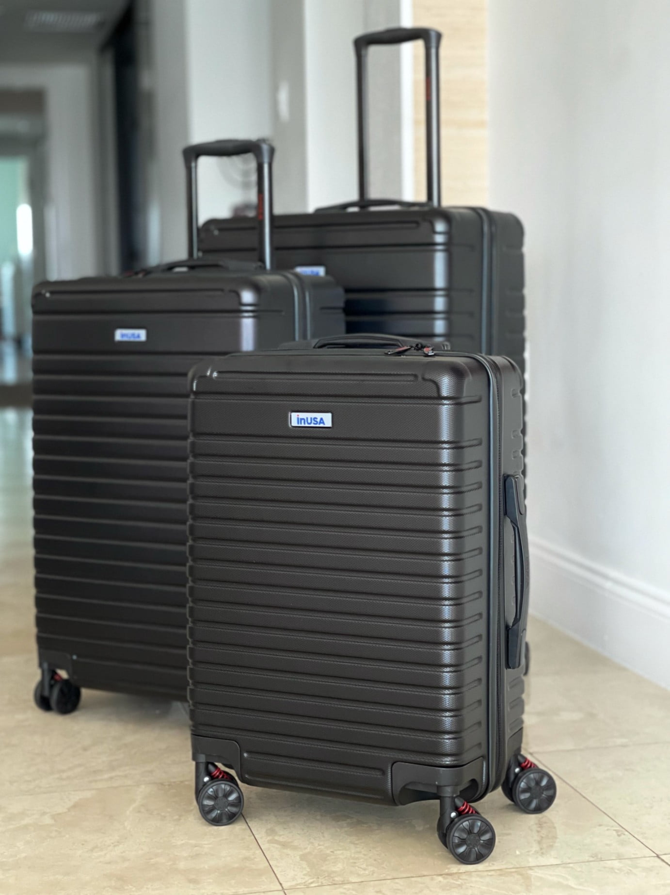 InUSA Deep 3-Piece Hardside Luggage Sets with Spinner Wheels, Handle, Trolley, (20"/24"/28"), Black - Image 6