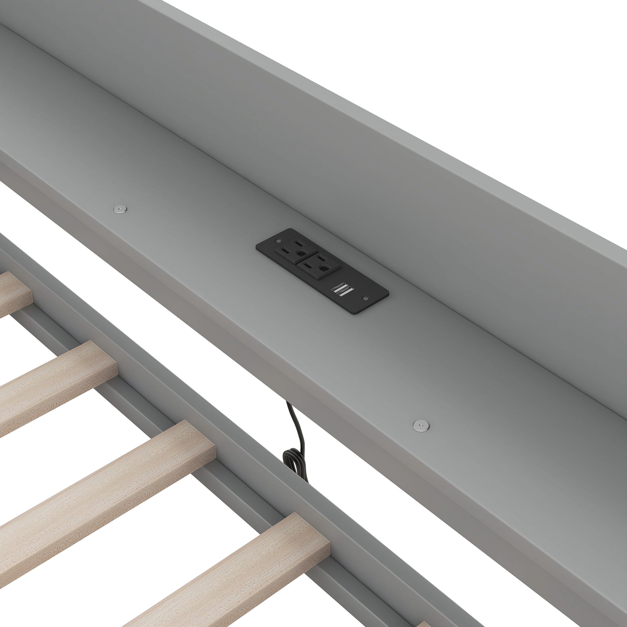 Euroco Twin Size Daybed with Shelf, Drawers and Charging Station for Bedroom, Gray - Image 13