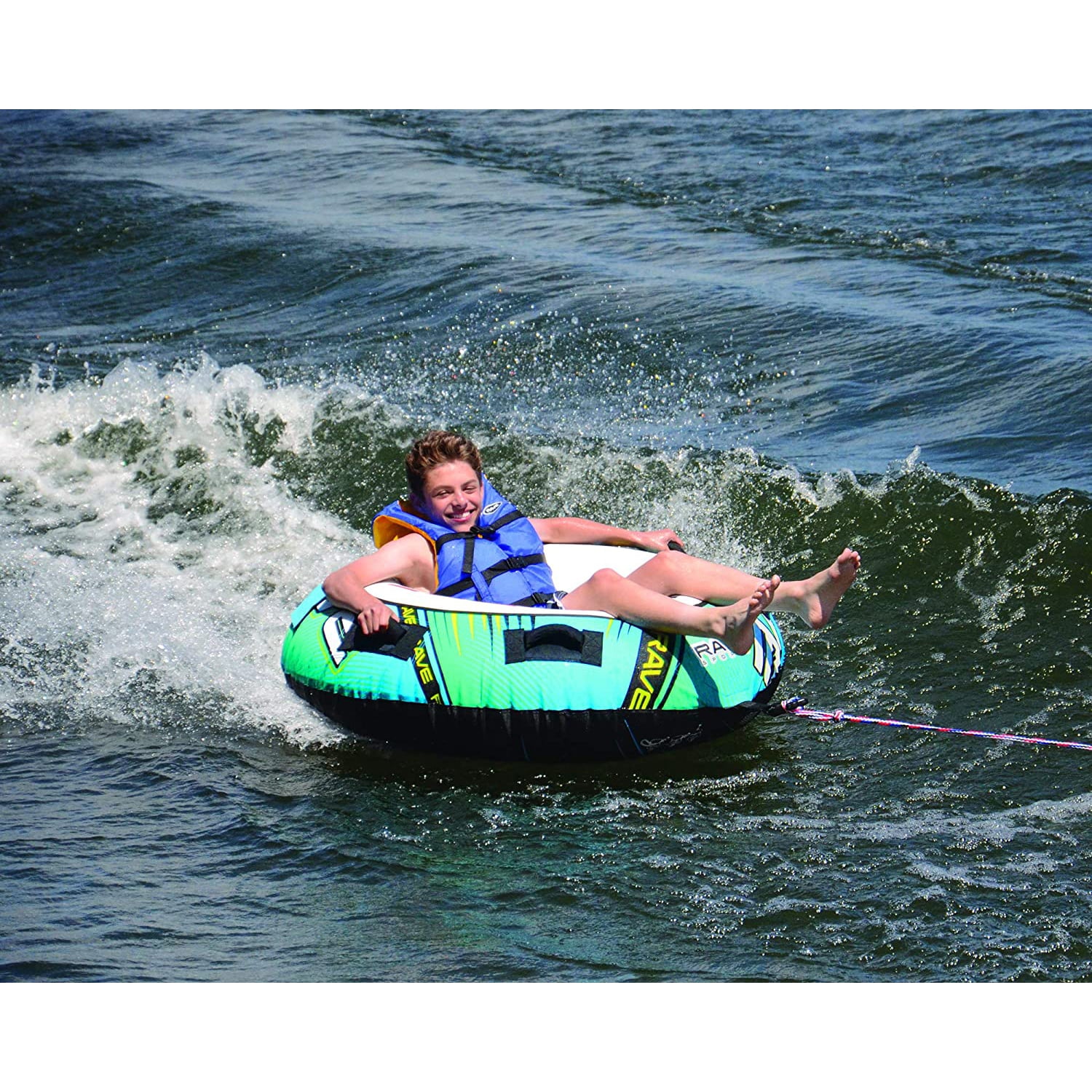 Blade 54 Inch 1 Rider Inflatable Boat Towable Water Ski Tube w/ 4 Handles, Blue - Image 5