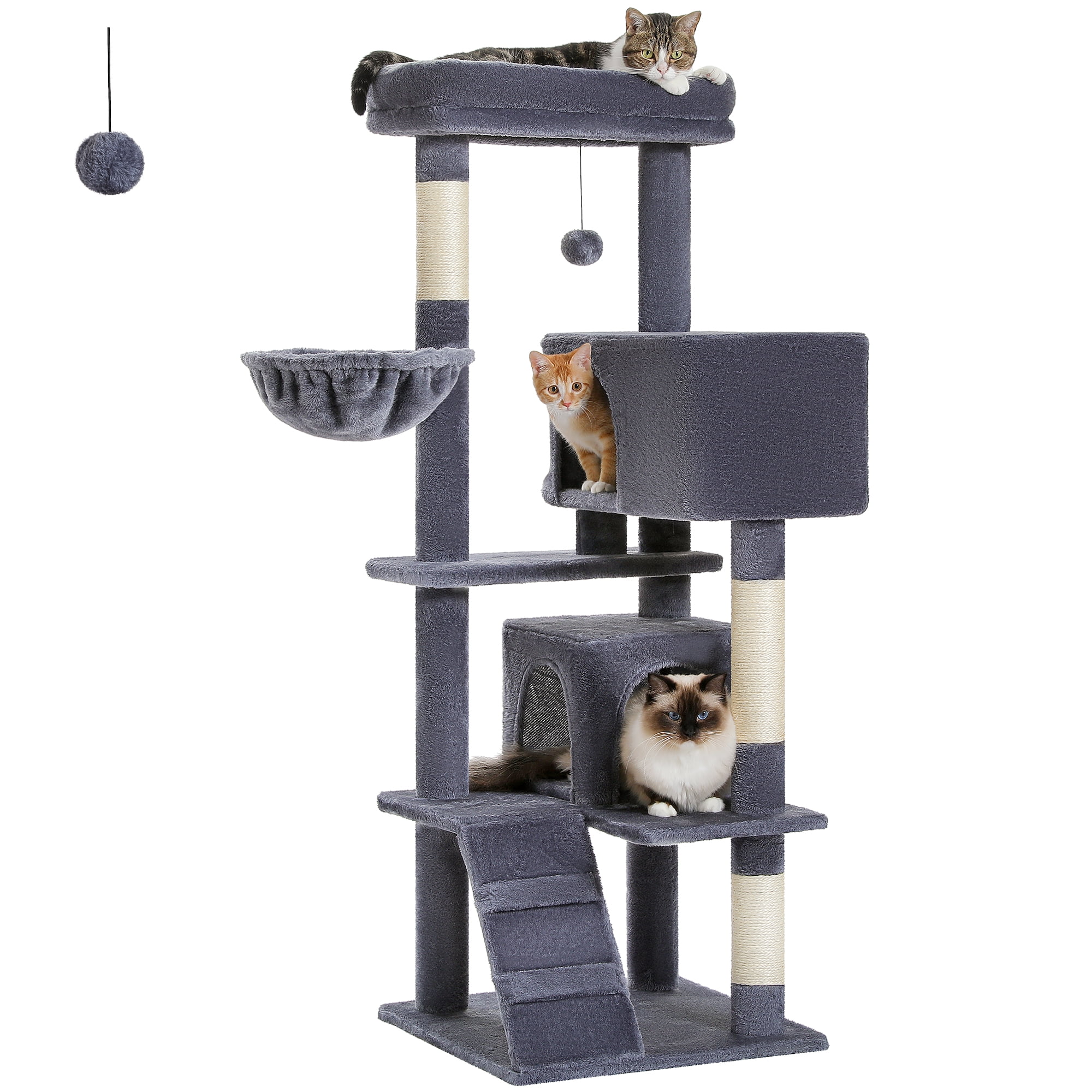 PEQULTI 56" Multi-Level Cat Tree with Double Condos and Sisal Post Large Cat Tower Indoor Dark Gary - Image 4