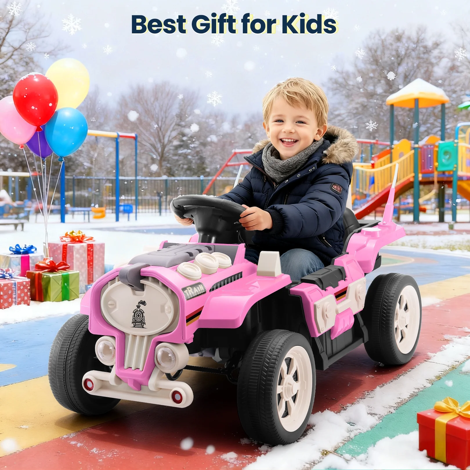 Funcid Ride on Train for Toddlers with Remote Control, Ride on Toys for Kids Ages 2-6, Electric Car for Kids with Music, Bluetooth, MP3 Player, Train Sound, Pink - Image 3