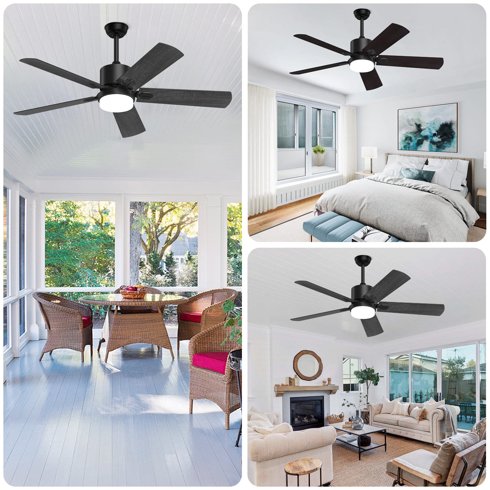 SKEVEN 52'' Ceiling Fan with Light and Remote Control, 6-Speed Reversible DC Motor, 5 Wood Fan Blades,Black - Image 3