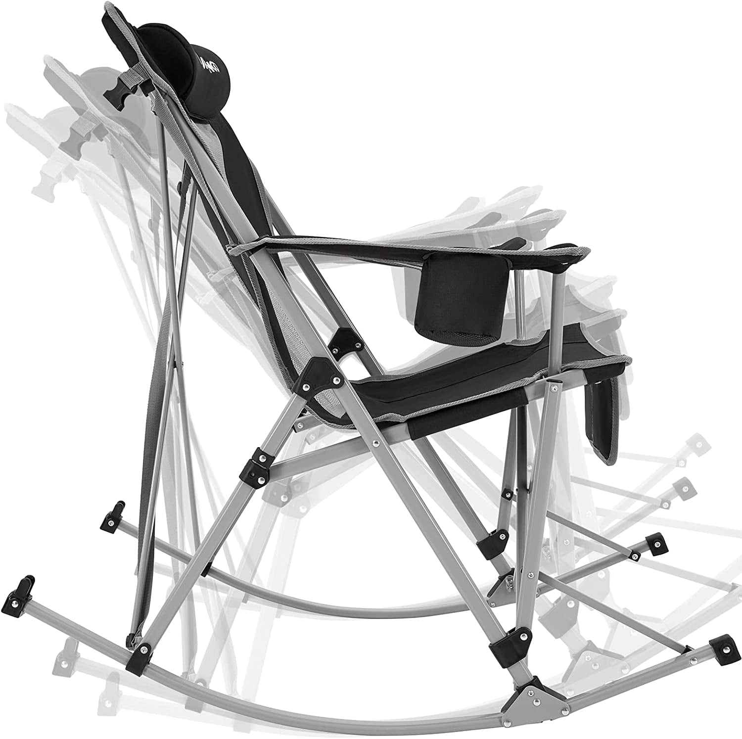 FUNDANGO Oversized Rocking Camping Chair for Adults Outdoor Folding Rocking Chair Lawn Chair Black - Image 4