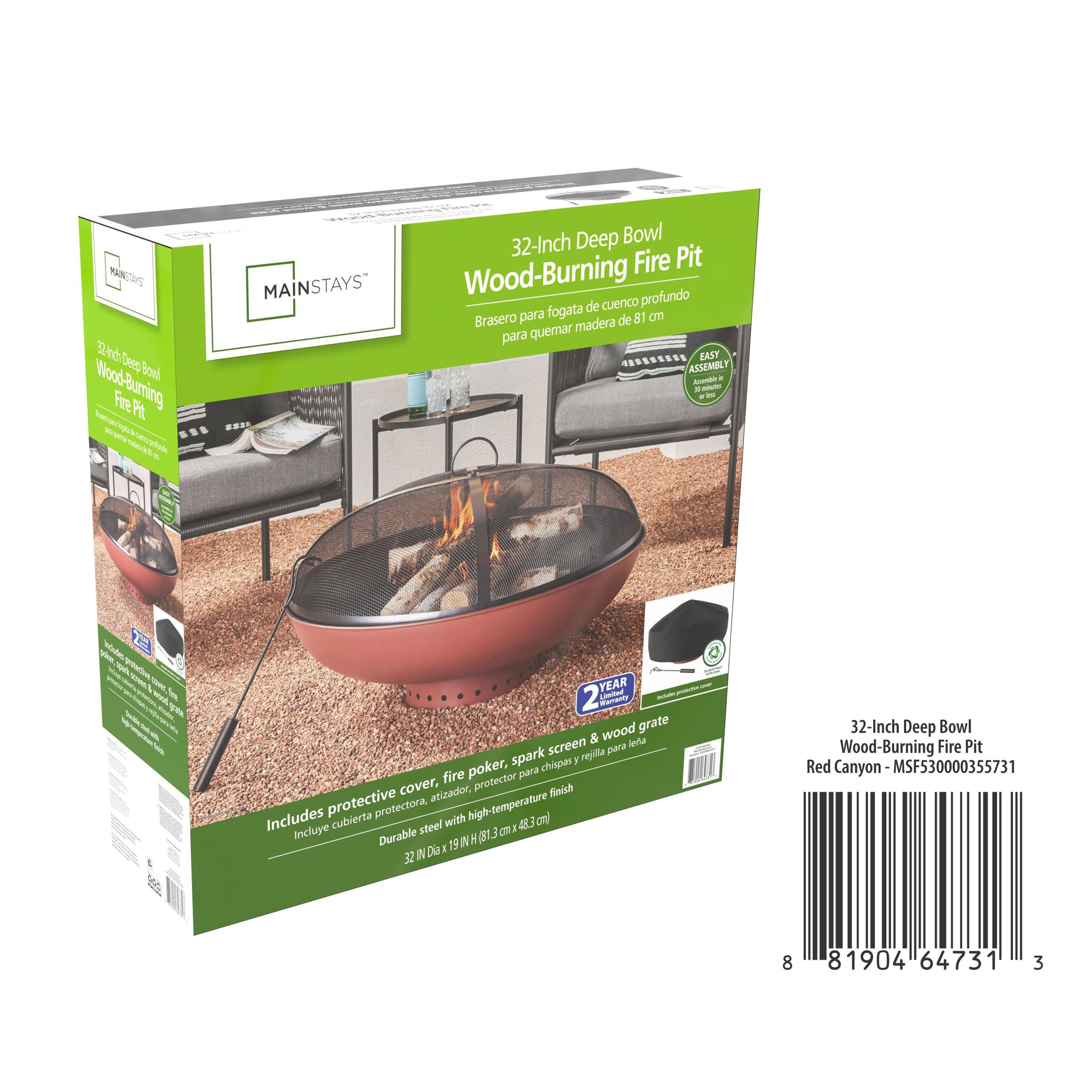 Mainstays 32" Round Terra-Cotta & Black High-Resistance Finish Steel Fire Pit - Image 3