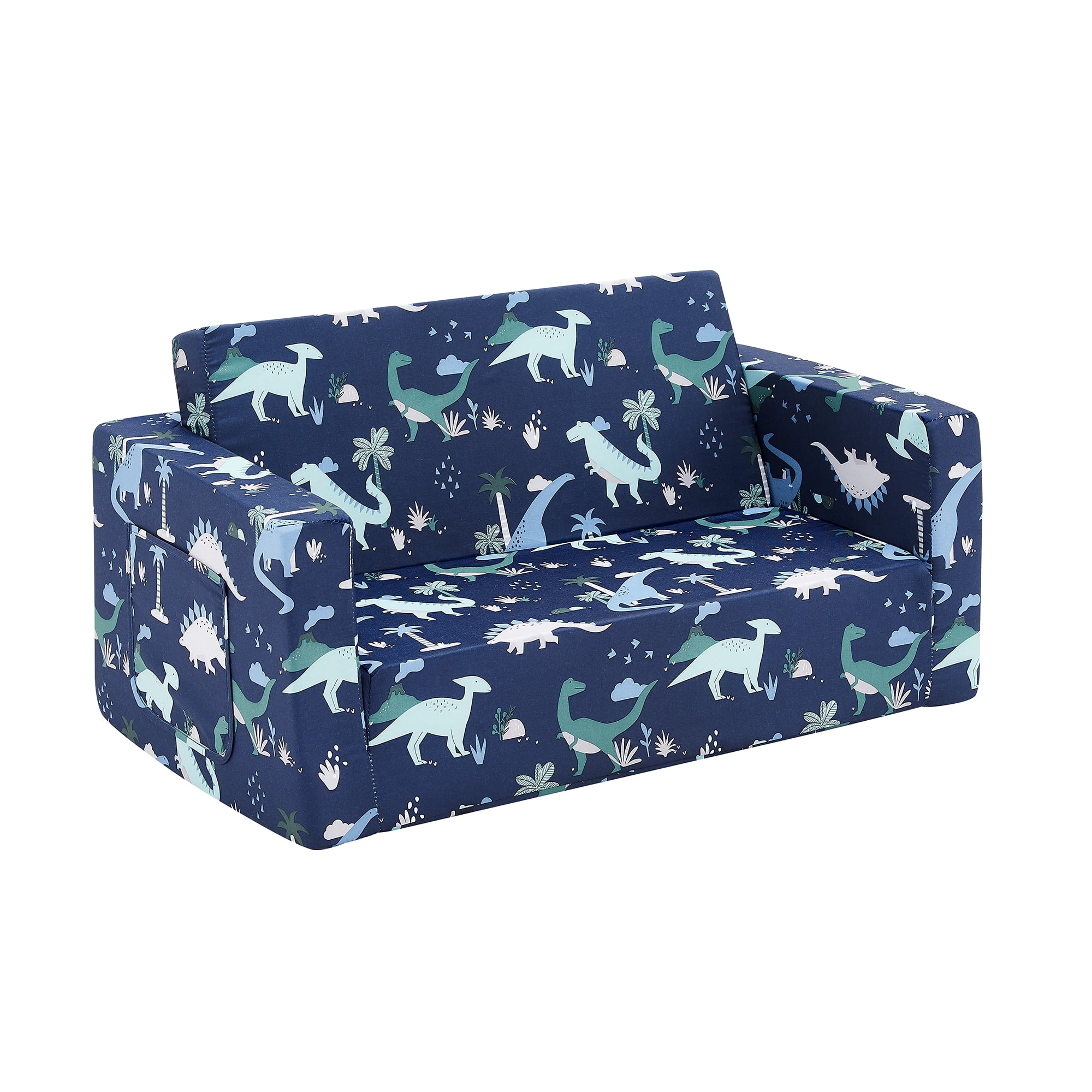 Ulax Furniture Convertible 2-in-1 Flip Open Kids Loveseat/ Couch/ Sleeper Sofa (Navy Dinosaur) - Image 7