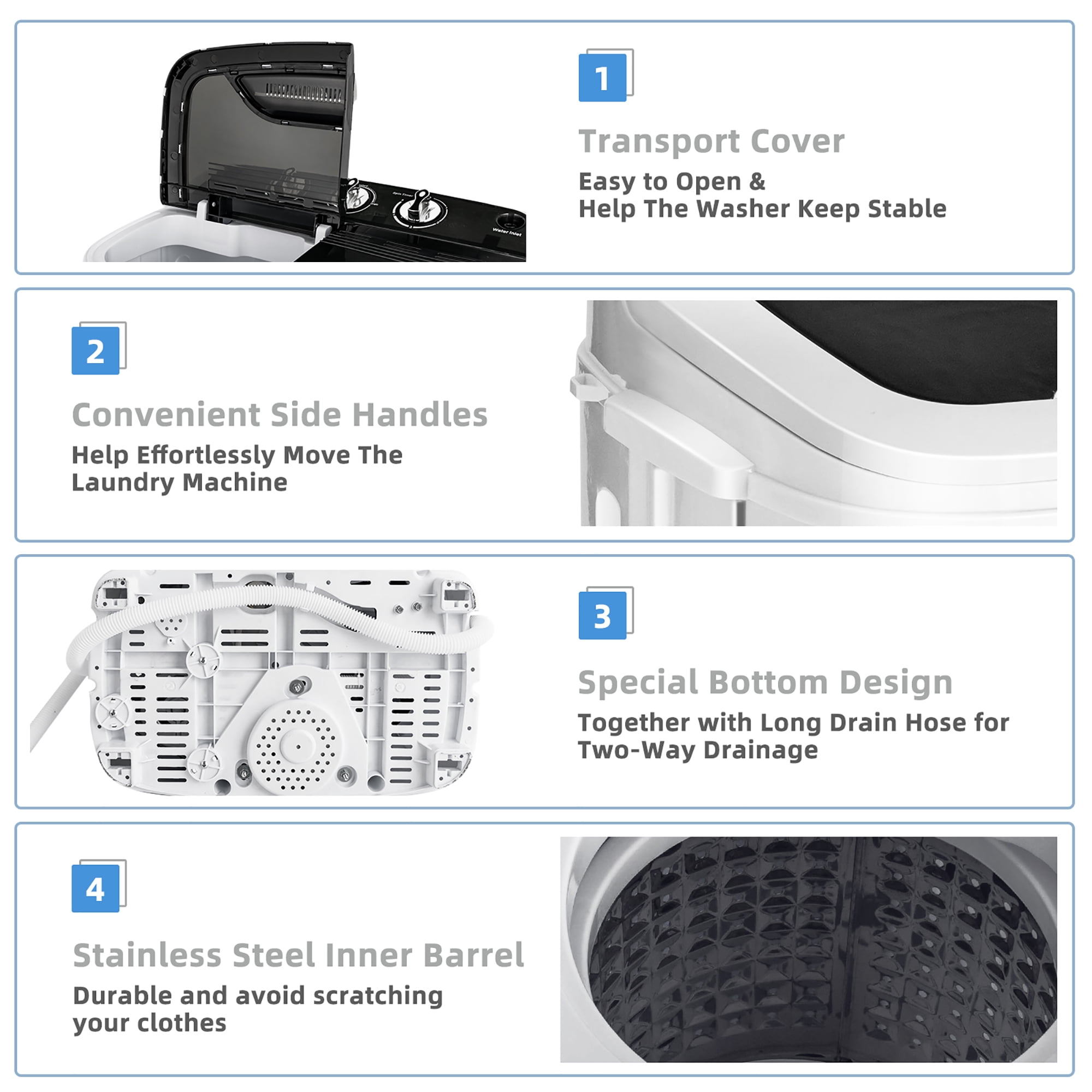 Costway 13lbs Portable Semi-Automatic Twin Tub Wash Machine W/ Built-In Drain Pump Black - Image 9
