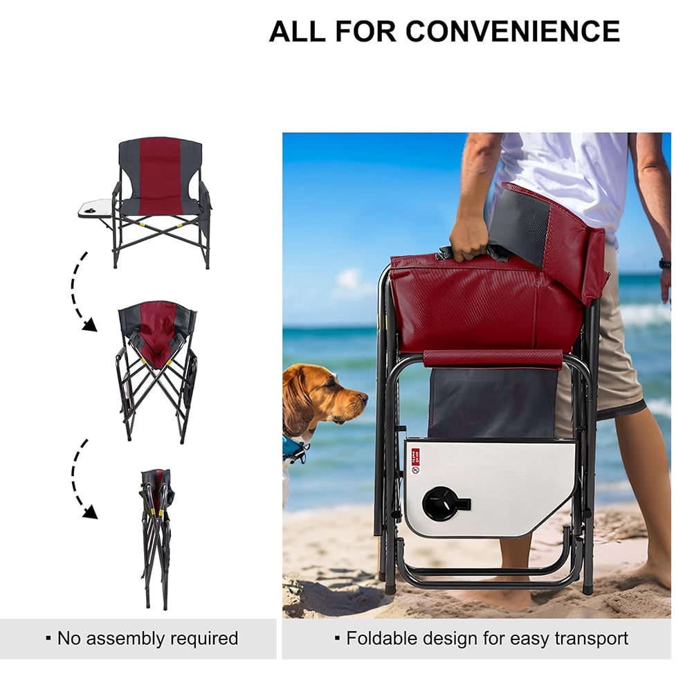 XXL Oversized Directors Chairs Support to 600 Lbs, Heavy Duty Camping Chairs with Foldable Side Table, Detachable Side Pocket, Folding Outdoor Chair for Outside,Lawn,Beach,Fishing(Red) - Image 5