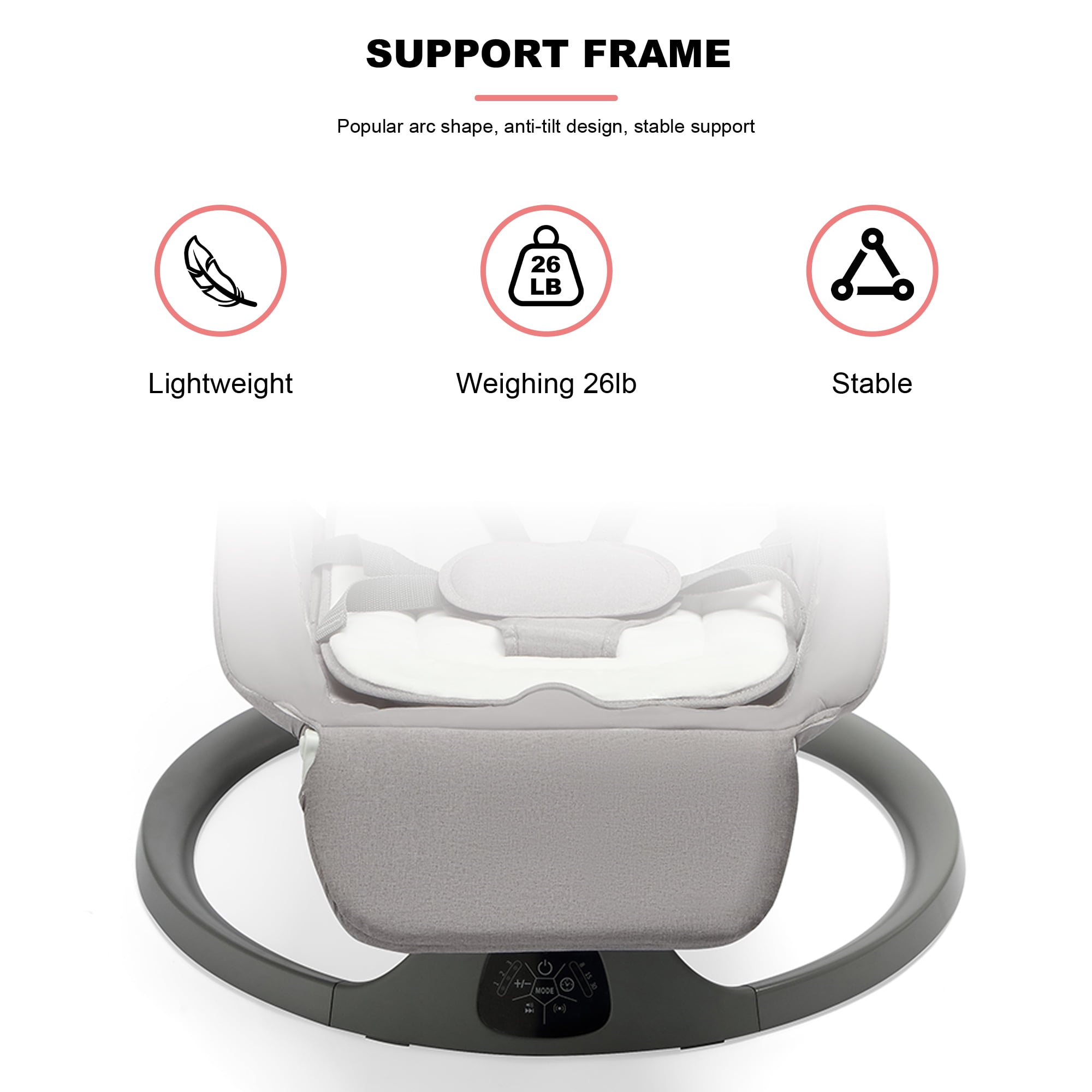 Electric Baby Swing with Footrest and Dinner Plate for Newborns Infants, Bluetooth Music, 5 Swing Speeds, Remote Control, Mosquito Net - Image 9