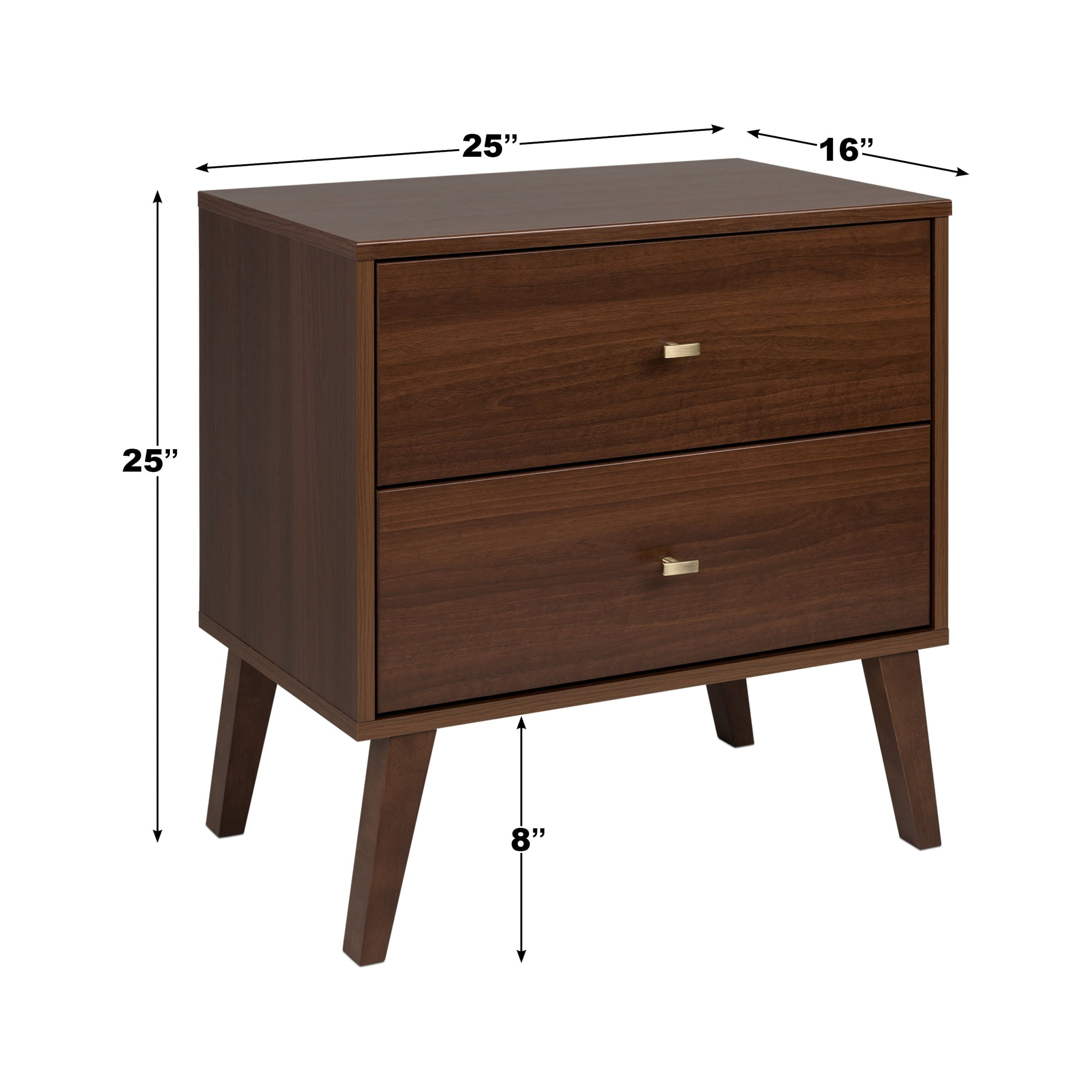 Prepac Milo Mid-Century Modern 2-Drawer Nightstand, 16"D x 25"W x 25"H, Cherry - Image 5