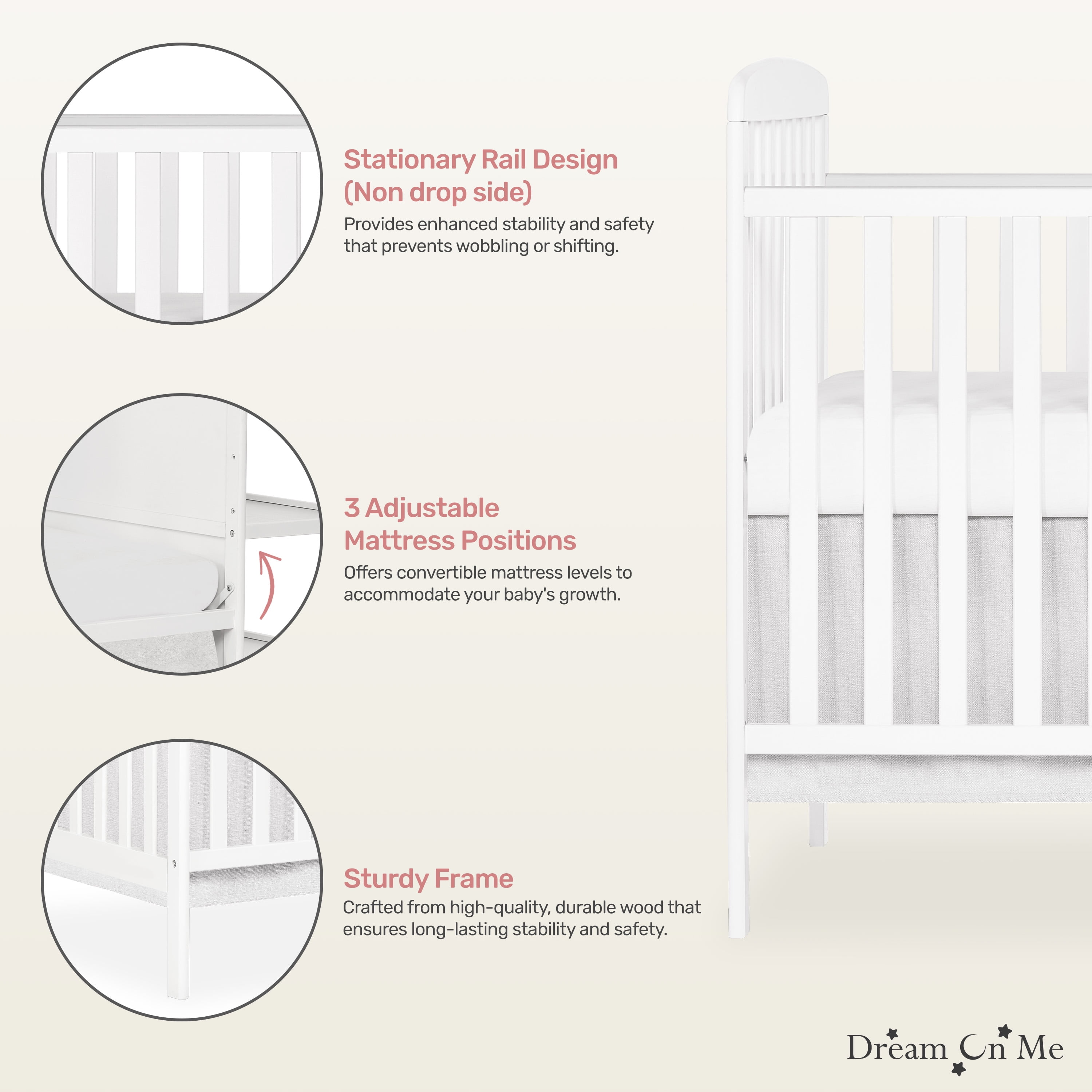 Dream On Me Anna 3-in-1 Convertible Crib with Changing Table White, Changing Pad Included, Converts from Baby Crib to Toddler Bed, Day Bed and Kids Sofa, Three Adjustable Mattress Height Positions - Image 3