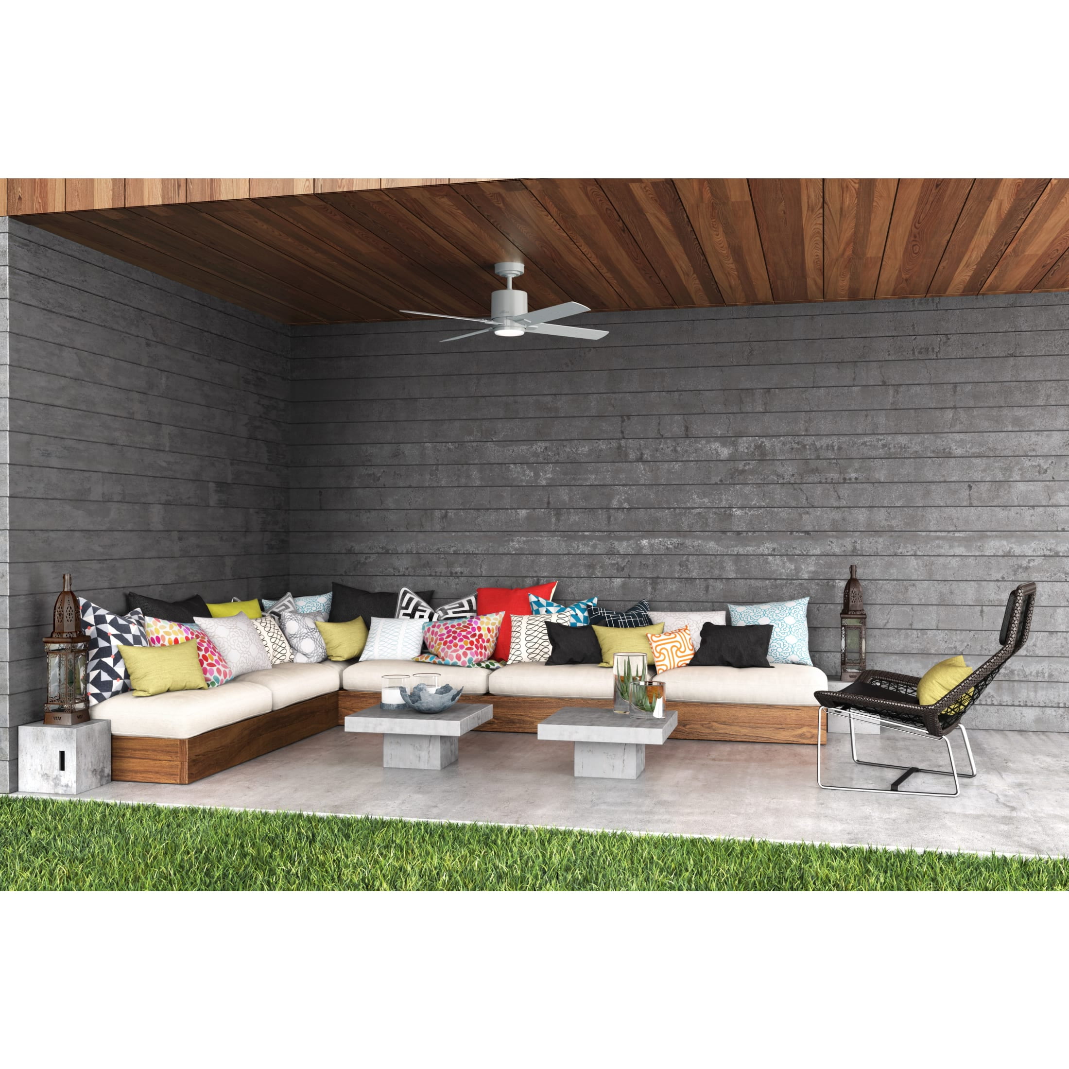 Hunter - Visalia Indoor/Outdoor Ceiling Fan With Light, Remote, 52-inch, Quartz Grey, Casual-style, 4-speed WhisperWind Motor, 50595, for porches, patios, sunrooms, bathrooms - Image 5