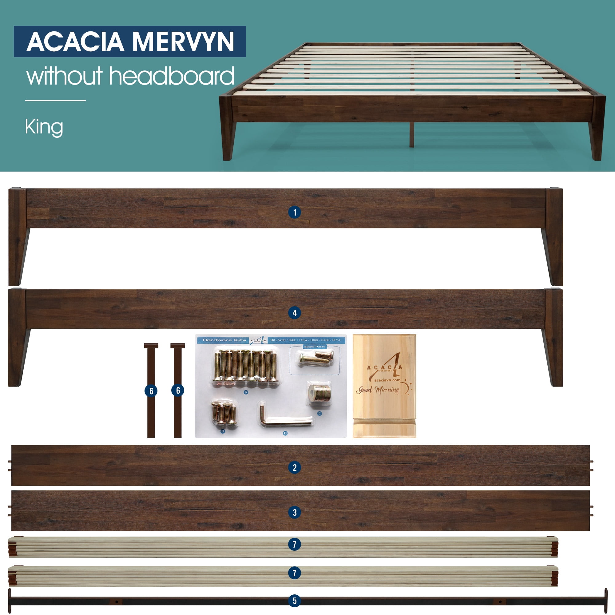 Acacia Mervyn Solid Wood Bed Frame Without headboard King Chocolate - Image 4