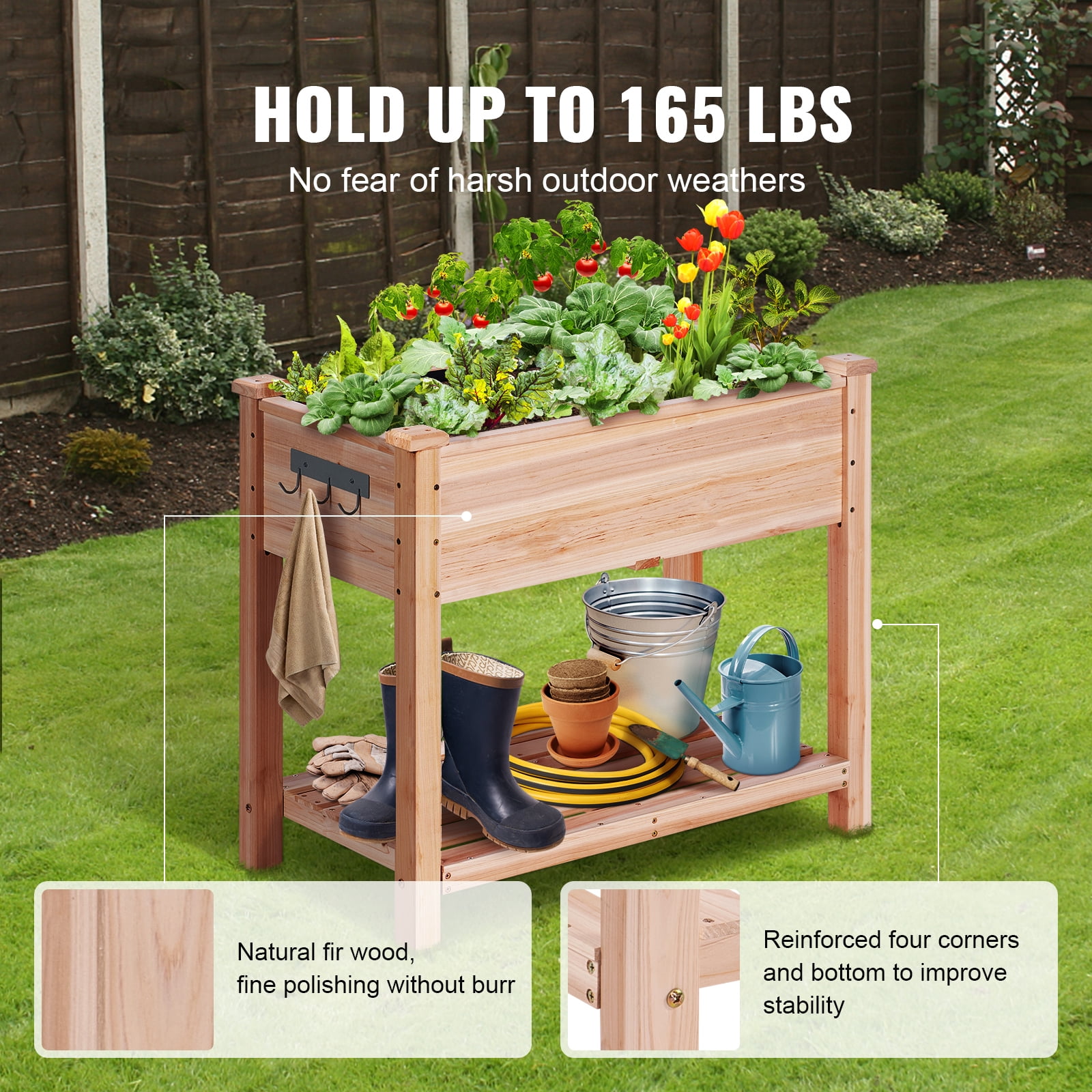 KFFKFF Wooden Raised Garden Bed Planter Box 33.9x18.1x30" Flower Vegetable Herb - Image 8