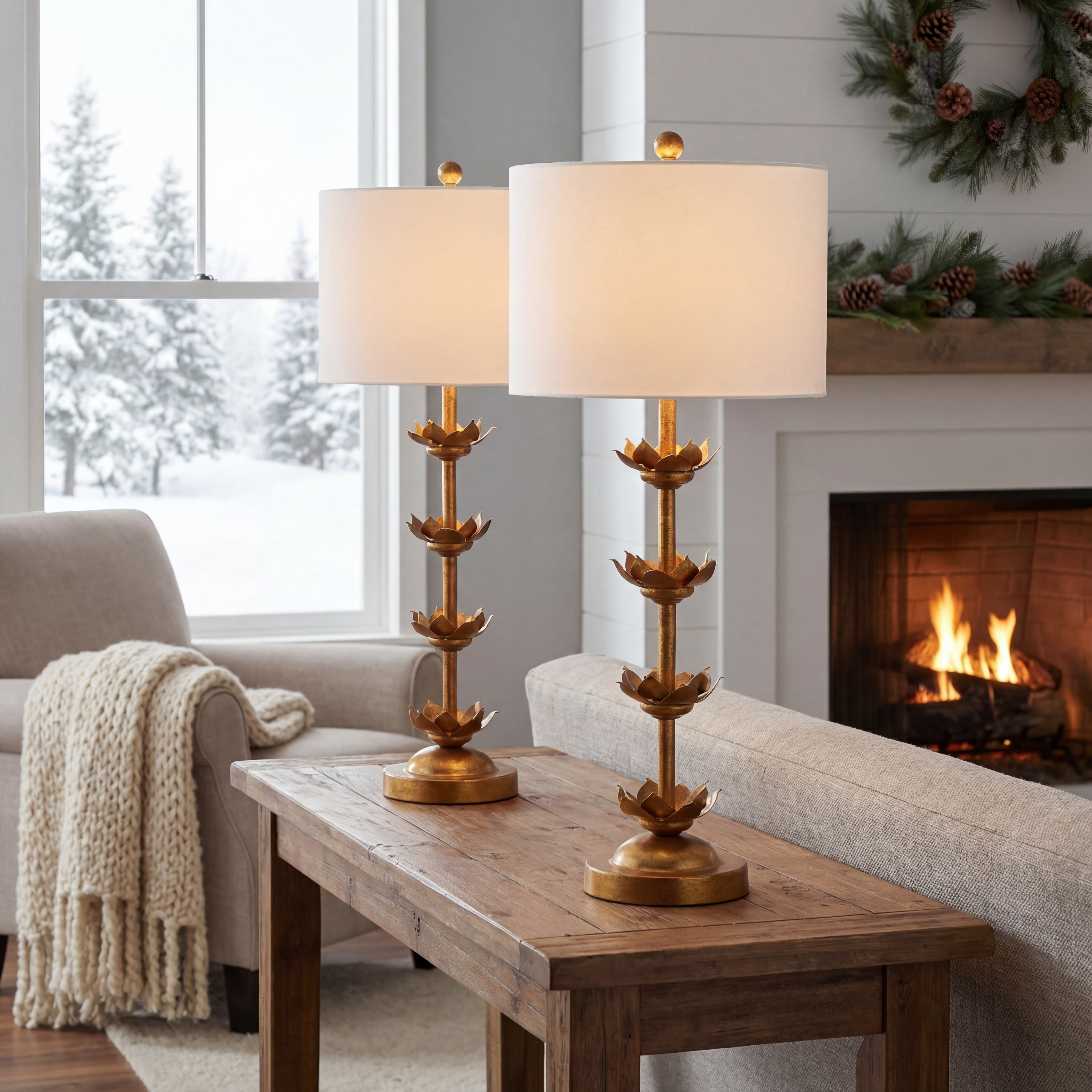 Safavieh Lani Leaf 32 in. H Table Lamp, Antique Gold, Set of 2 - Image 6