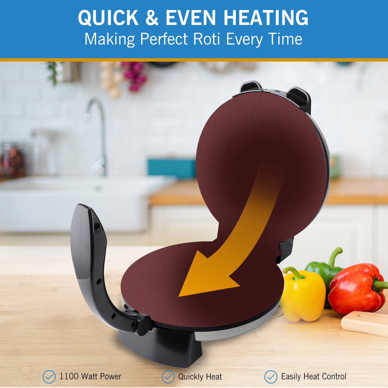 Roti Maker Machine, Stainless Steel Non-Stick Electric Tortilla Maker, 10-inch - Image 3