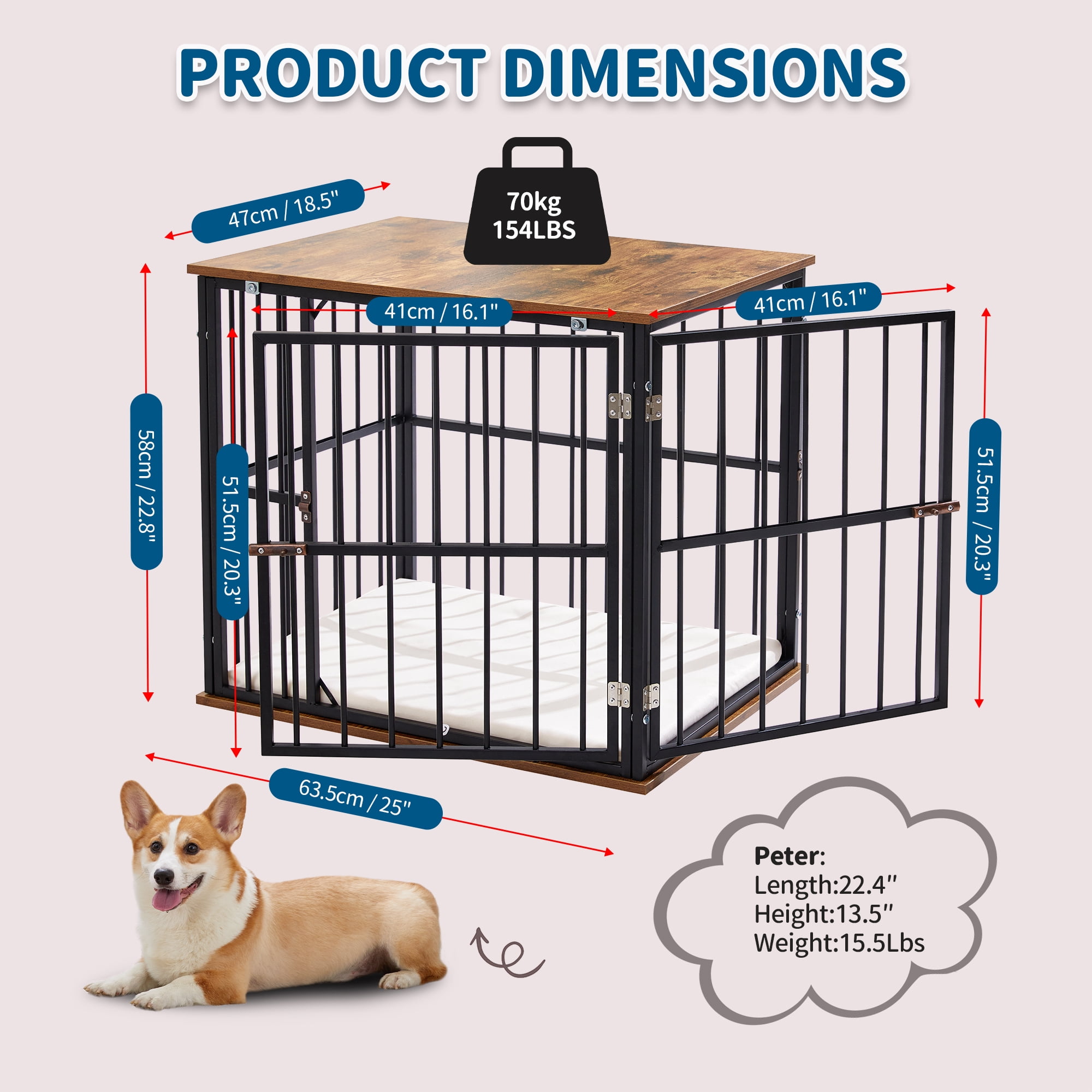 Made4Pets 2-Door Wooden Furniture Style Crate for Dogs with Cushion - Image 2