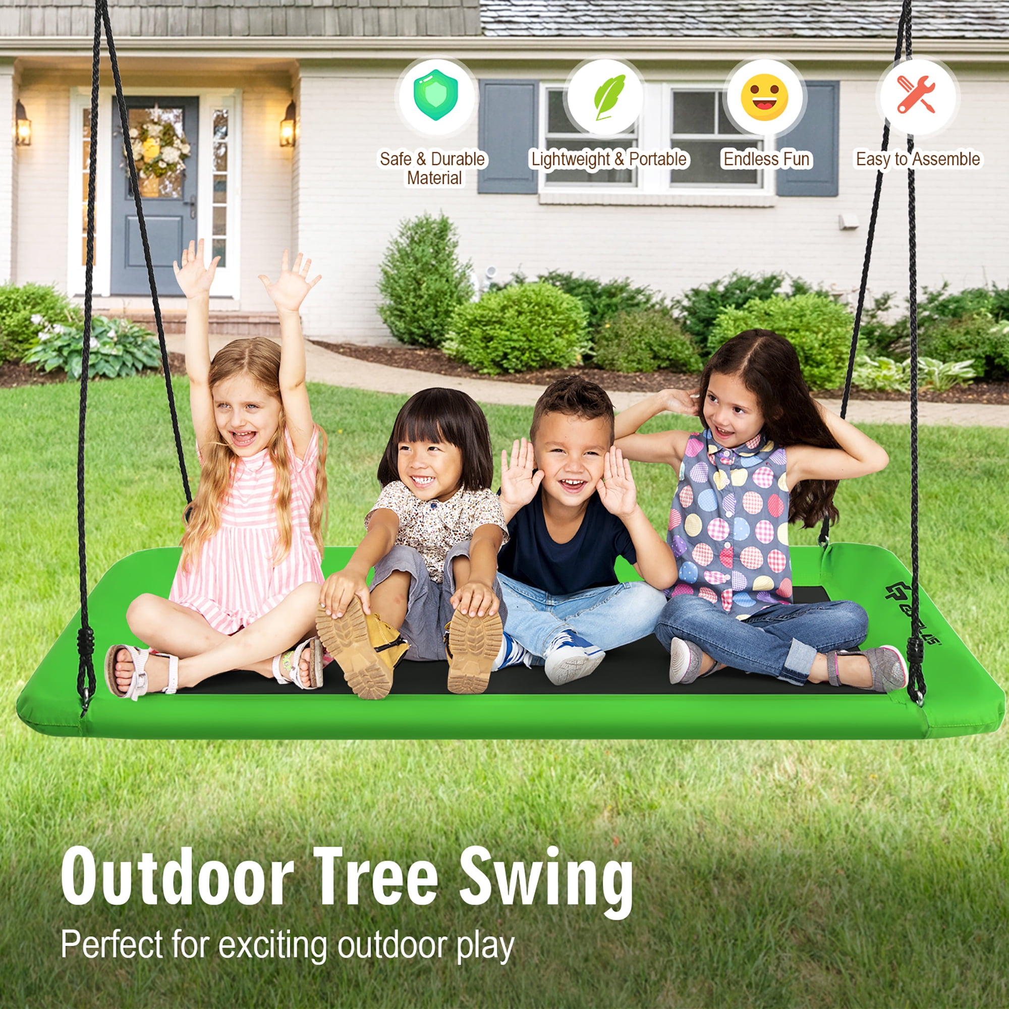 Goplus 700lb Giant 60'' Platform Tree Swing Outdoor w/ 2 Hanging Straps Green - Image 6