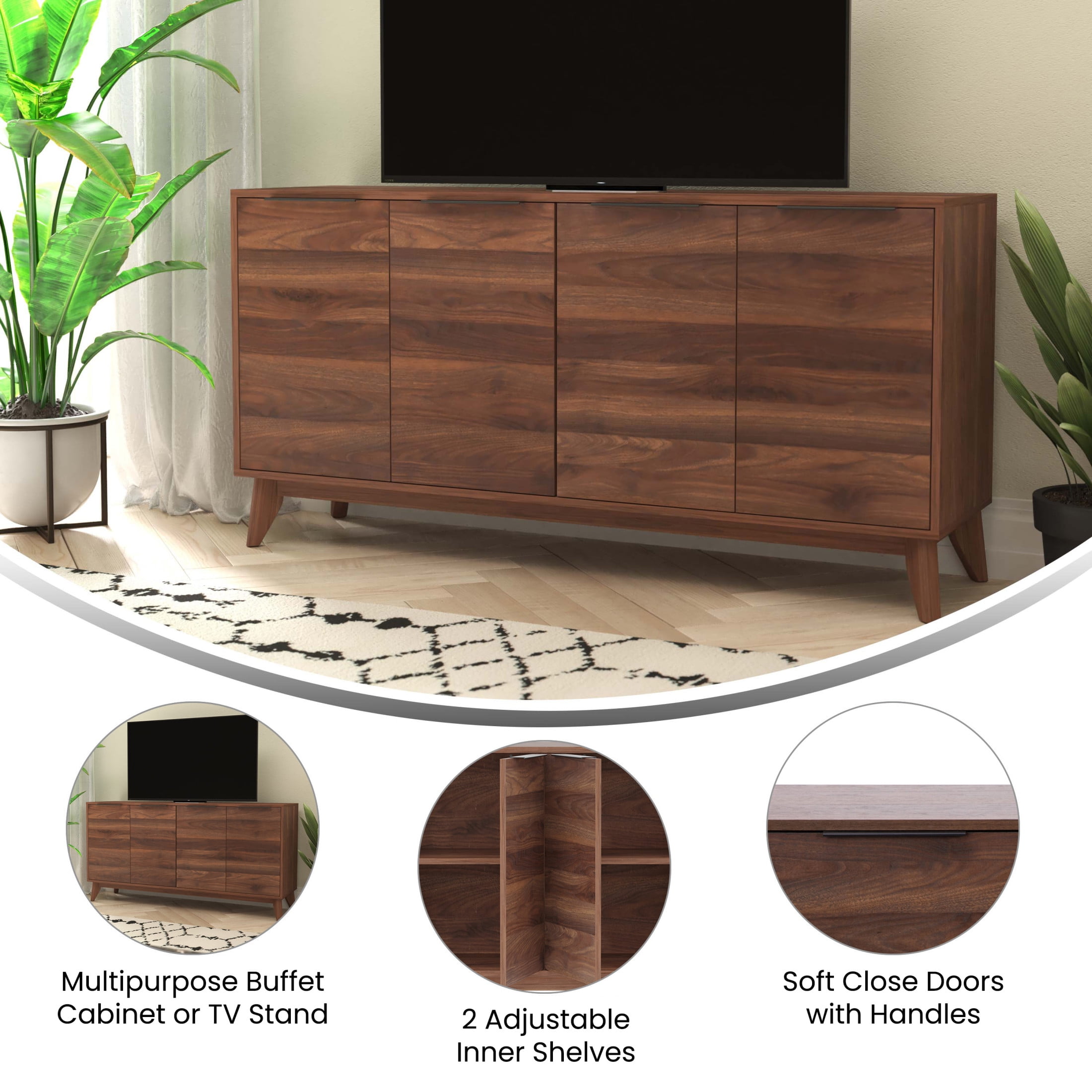 Flash Furniture Hatfield Mid-Century Modern Wooden TV Stand for up to 64" TVs, Dark Walnut - Image 6