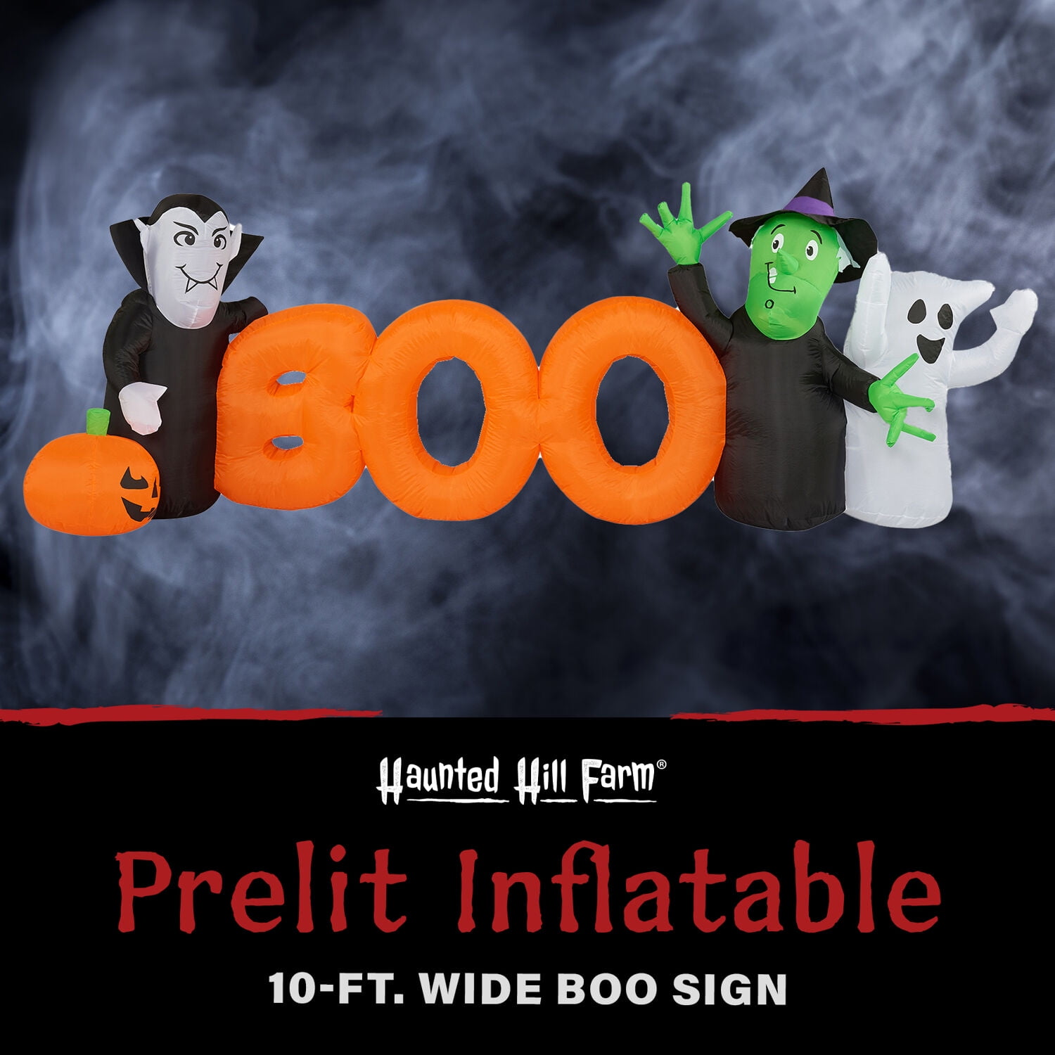 Haunted Hill Farm 10 ft Wide BOO Sign with Lights Halloween Blow Up Inflatable, HIBOOSGN101-L - Image 11