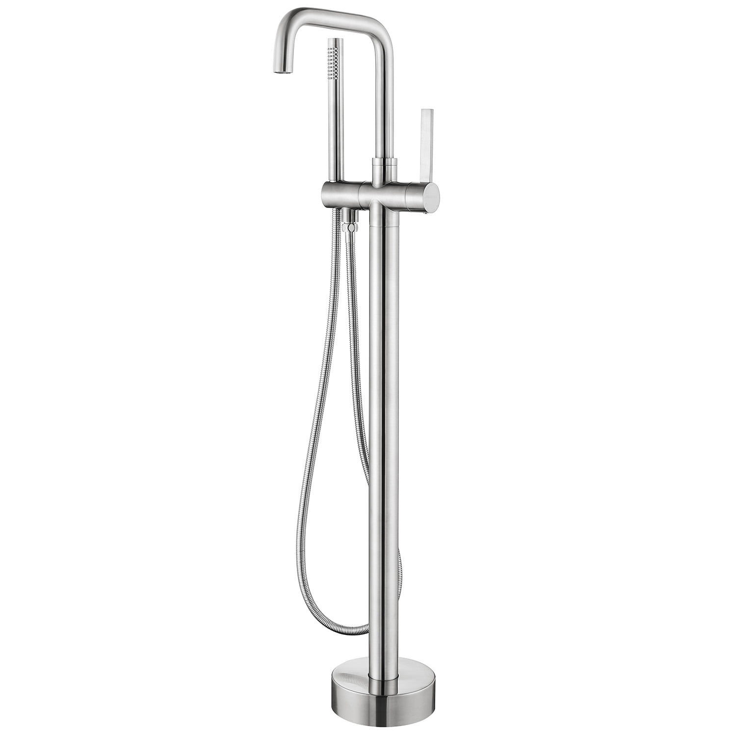 Vinnova Delara Freestanding Bathroom Chrome Tub Faucet with Hand Shower in Satin Nickel - Image 2